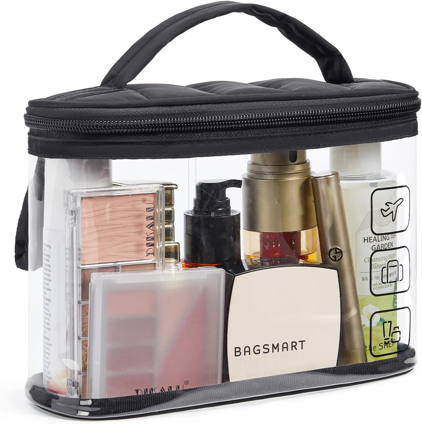 BAGSMART TSA Approved Toiletry Bag - 2 Pack Clear Makeup Organizer | Quart Size Travel Essentials, Black