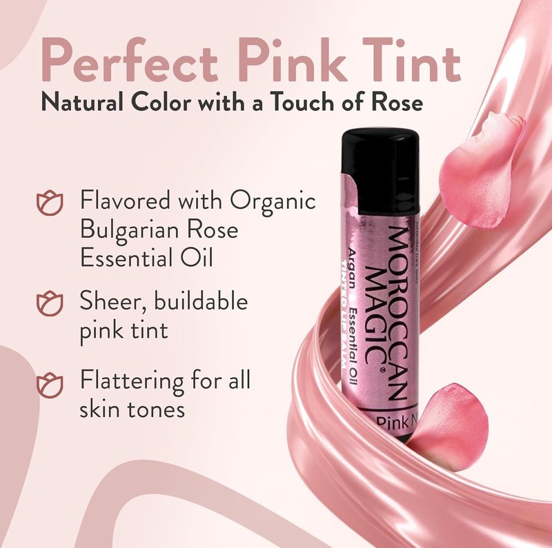 Moroccan Magic Pink Tinted Lip Balm - Natural Argan Oil & Essential Oils | Smooth Application | Non-Toxic, Cruelty Free | 2 Pack