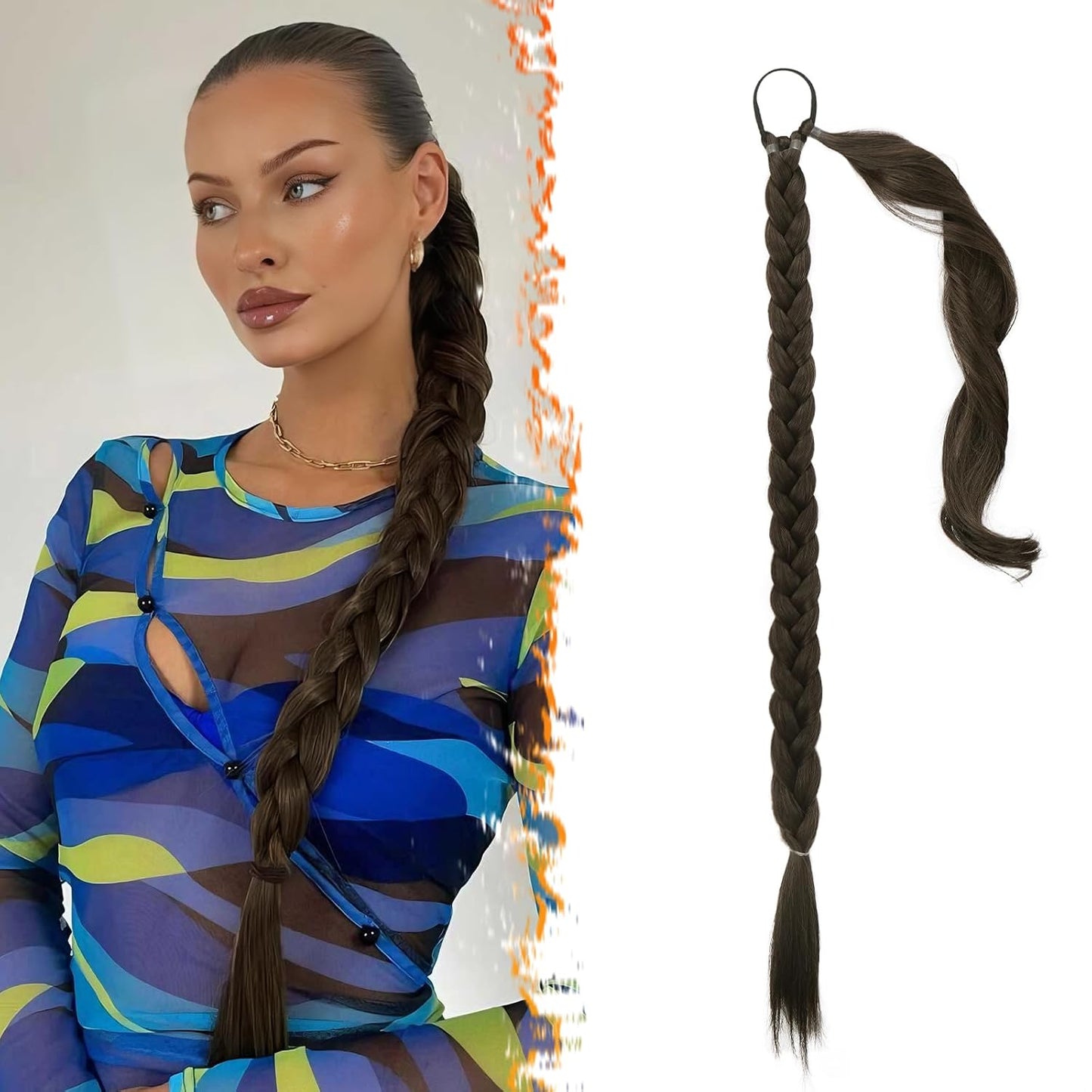 30 Inch Long Braided Ponytail Extension - Copper Red Wrap Around Hairpiece | Synthetic Hair for Women