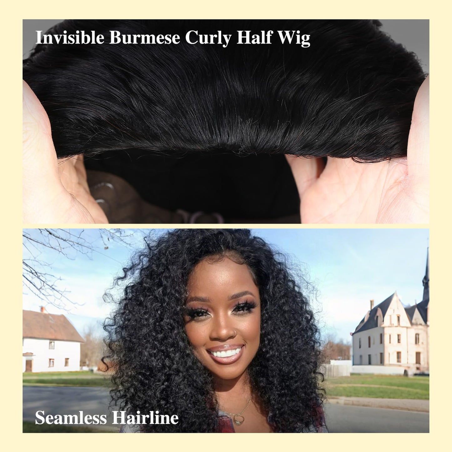 Burmese Curly Human Hair Half Wig - 18 Inch 200% Density Glueless Deep Wave | Natural Color, Seamless Flip Over Design