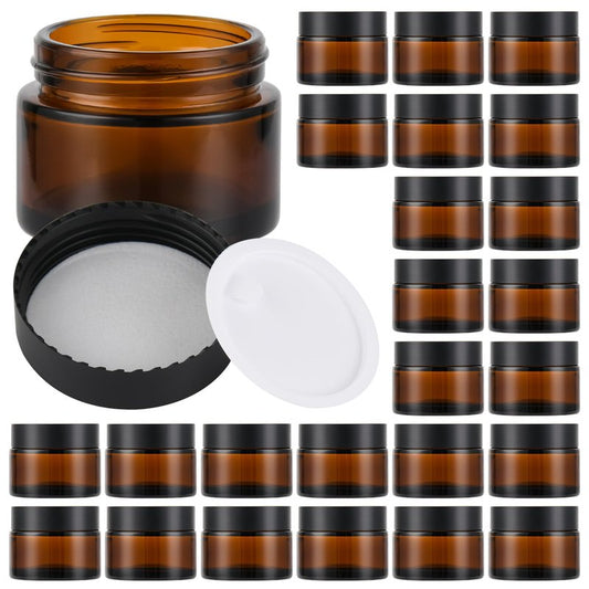 Glass Jars with Lids,Eco-Friendly Cosmetic Containers with Airtight Black Lids & Liners, Multi-Color Options for Cream, Lotion, Body Butter, DIY Skincare Travel Jars (Amber, 2oz)