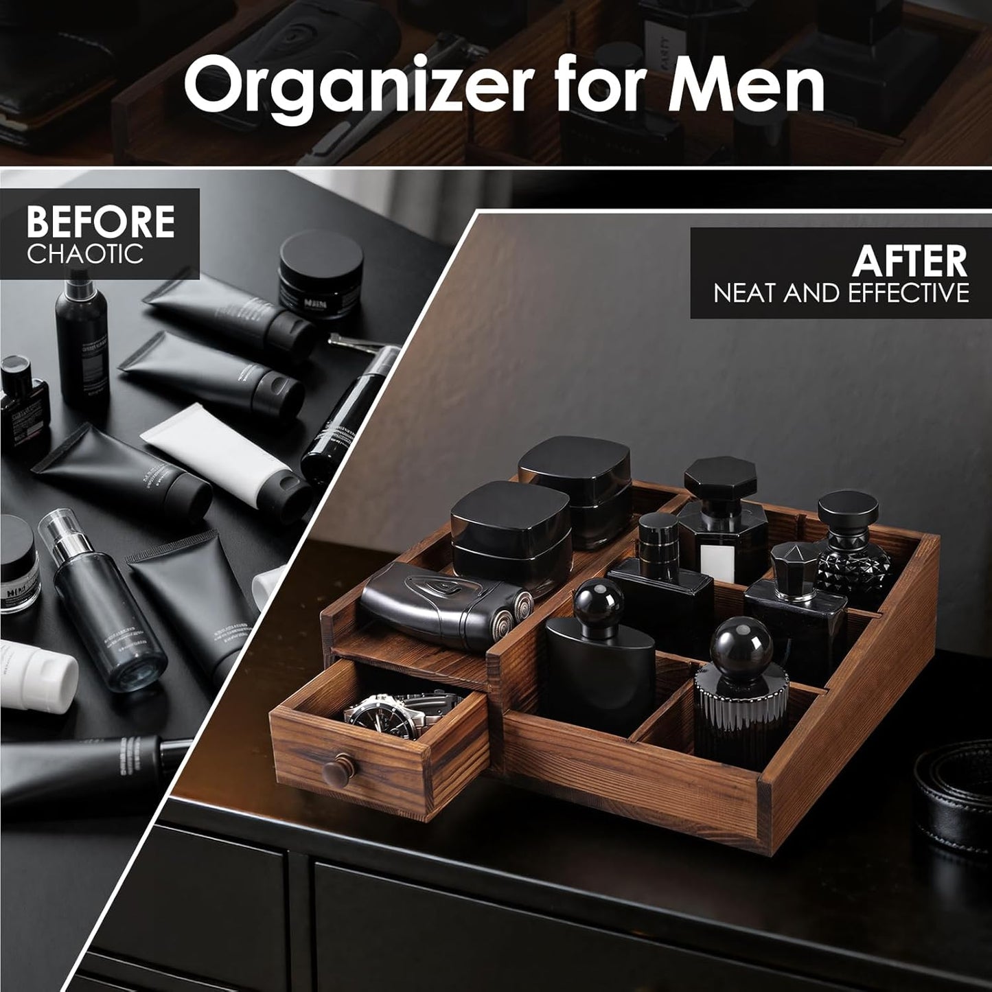 Cologne Organizer for Men - Stylish Perfume Stand with Elegant Design | Bathroom Countertop Decor