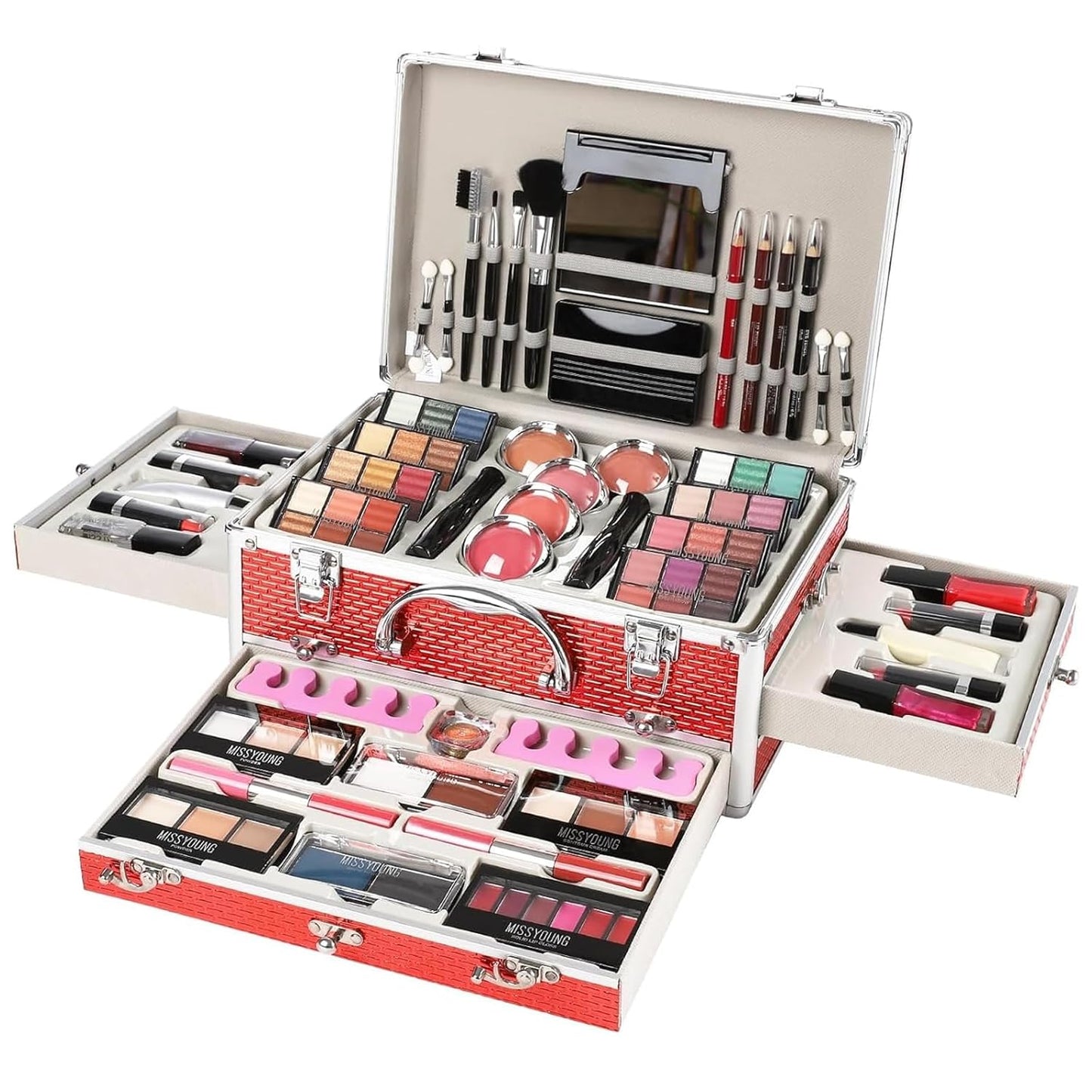 Professional Makeup Kit for Teens & Women - 106 Pcs with Eyeshadow Palette, Lipstick Set, Concealer, Foundation & Brushes | Red