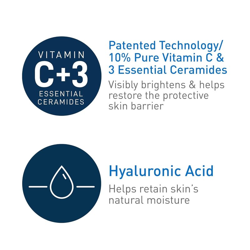 CeraVe Vitamin C Serum - 10% Pure Vitamin C & Hyaluronic Acid | Skin Brightening & Hydrating, Fragrance-Free, 1oz