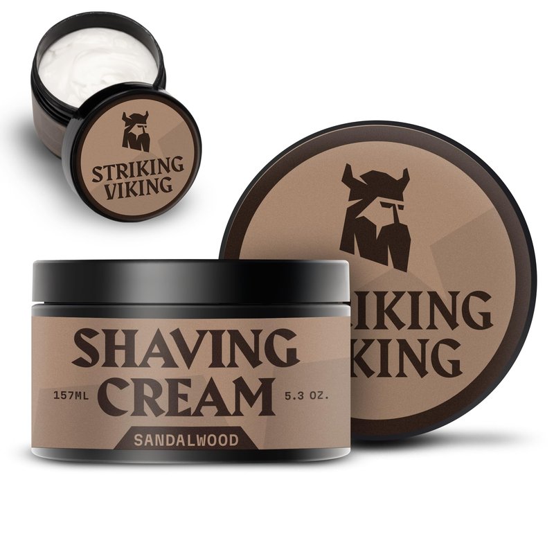 Striking Viking Men's Shave Cream for Men - 5.3 Oz, Pack of 1, Sandalwood - Sensitive Skin Shaving Cream - Rich Shaving Lather & Smooth Razor Glide - Travel-Ready