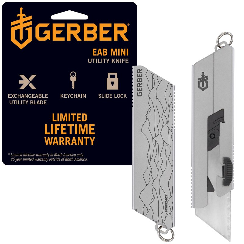 Gerber Gear EAB Utility Knife, Clips to Pocket or Keychain with Replaceable Razor Blade for Everyday Carry, EDC Gear with Box Cutter Retractable, Mini Silver