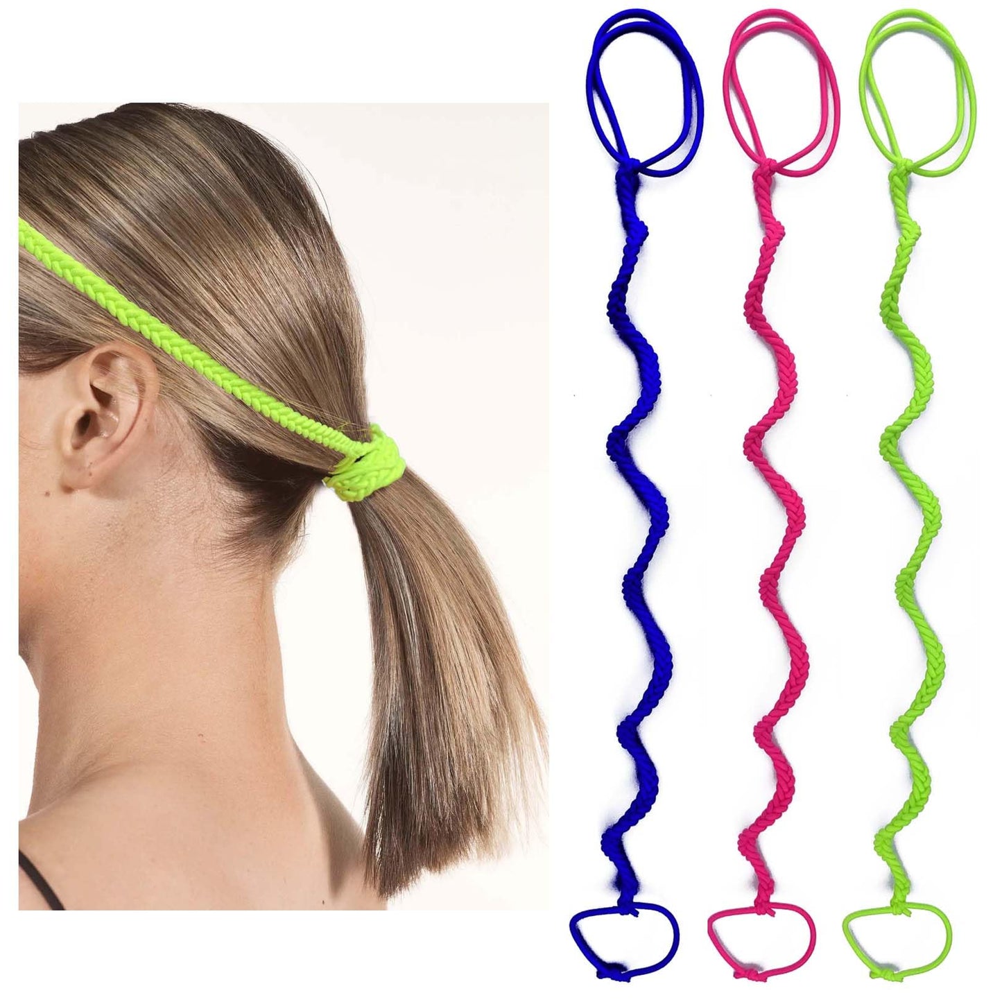 3 Packs 16" Hair Ties No Metal Hook for Women, Elastic Hair Bands for Short Fine Hair Workout Ponytails Holders Stong Strechy Pony Tail Wrap Hair Tie for Swimming Motorcycle Rides Sports