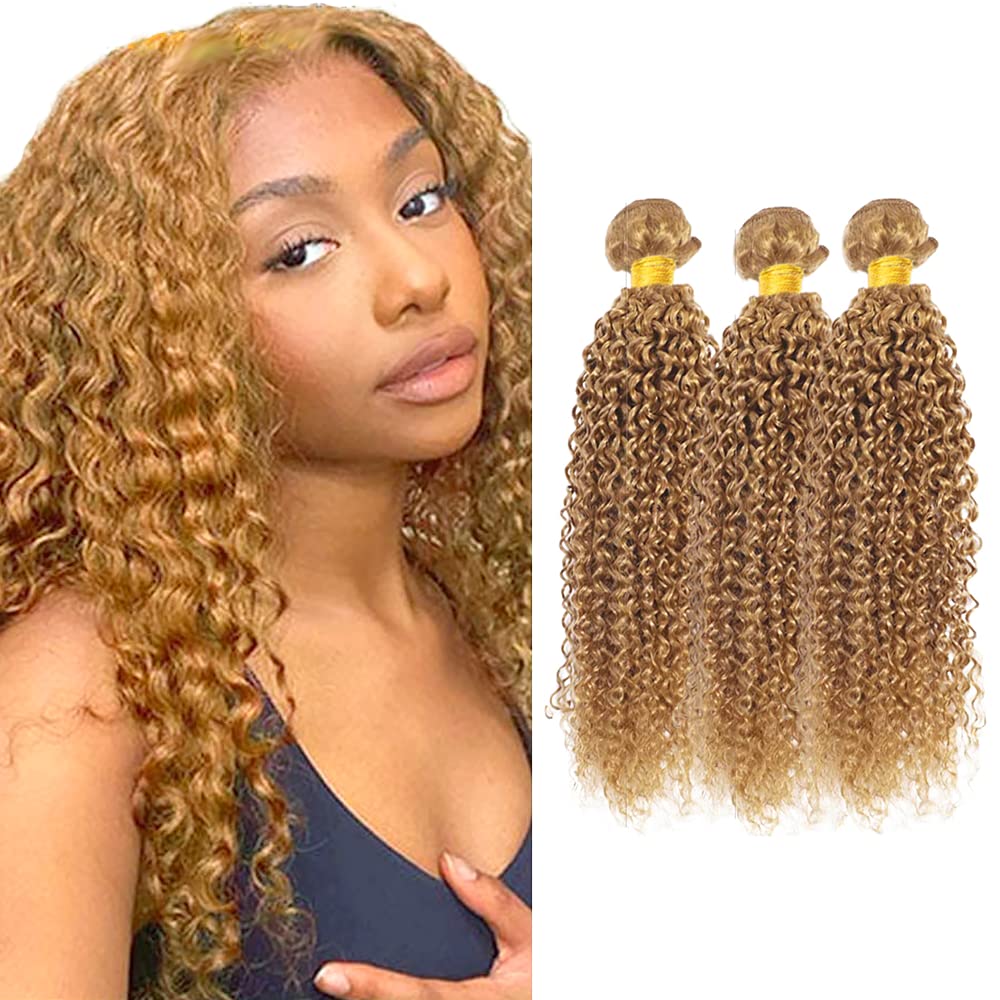 300g Blonde Bundles Human Hair #27 Curly Bundles Human Hair 22 24 26 inch Honey Blonde Wet and Wavy Bundle