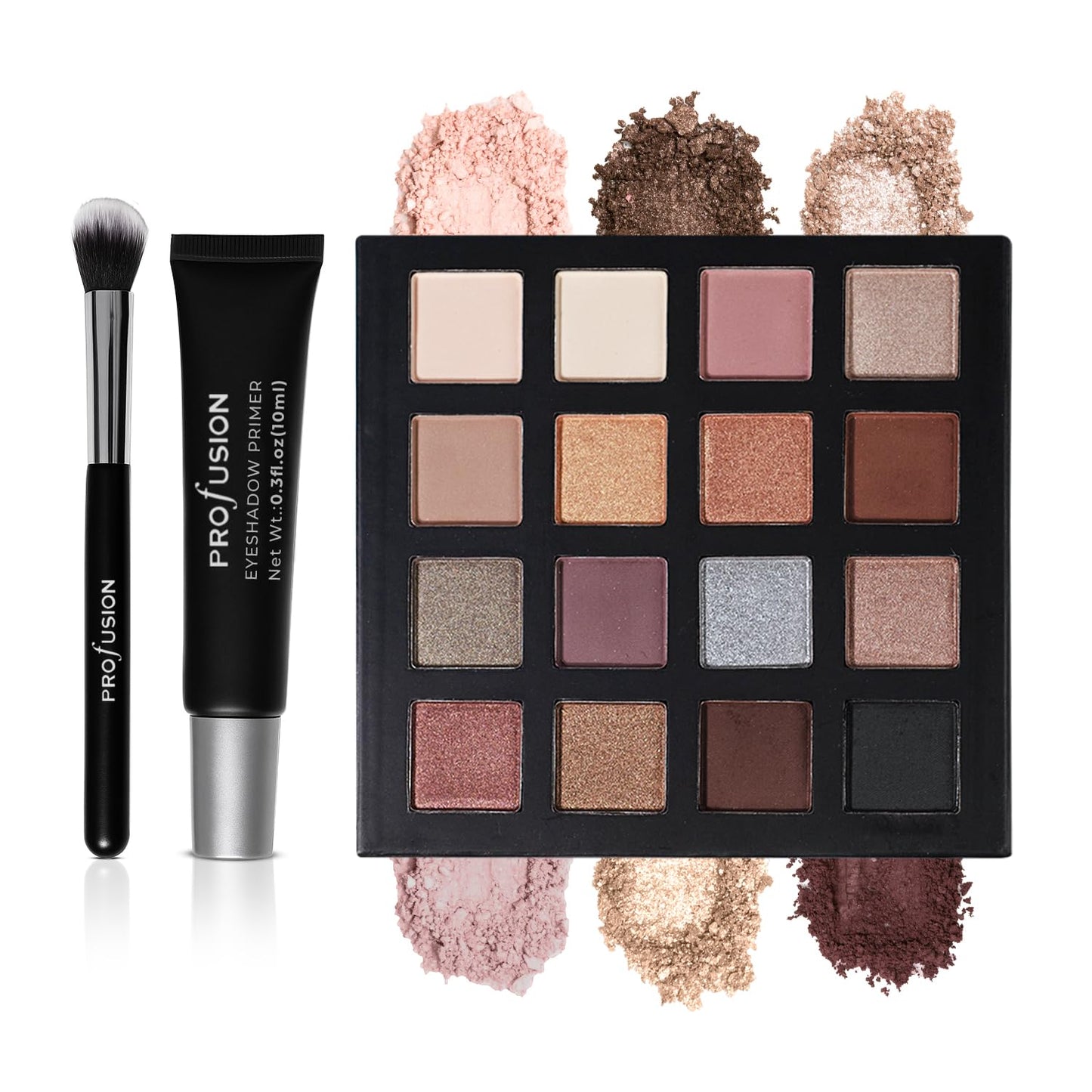Profusion Cosmetics Sparkle Eyes Eyeshadow Palette – 16 Richly Pigmented Shades with Matte & Shimmer Finishes, Includes Primer & Blending Brush, Vegan & Cruelty-Free Makeup
