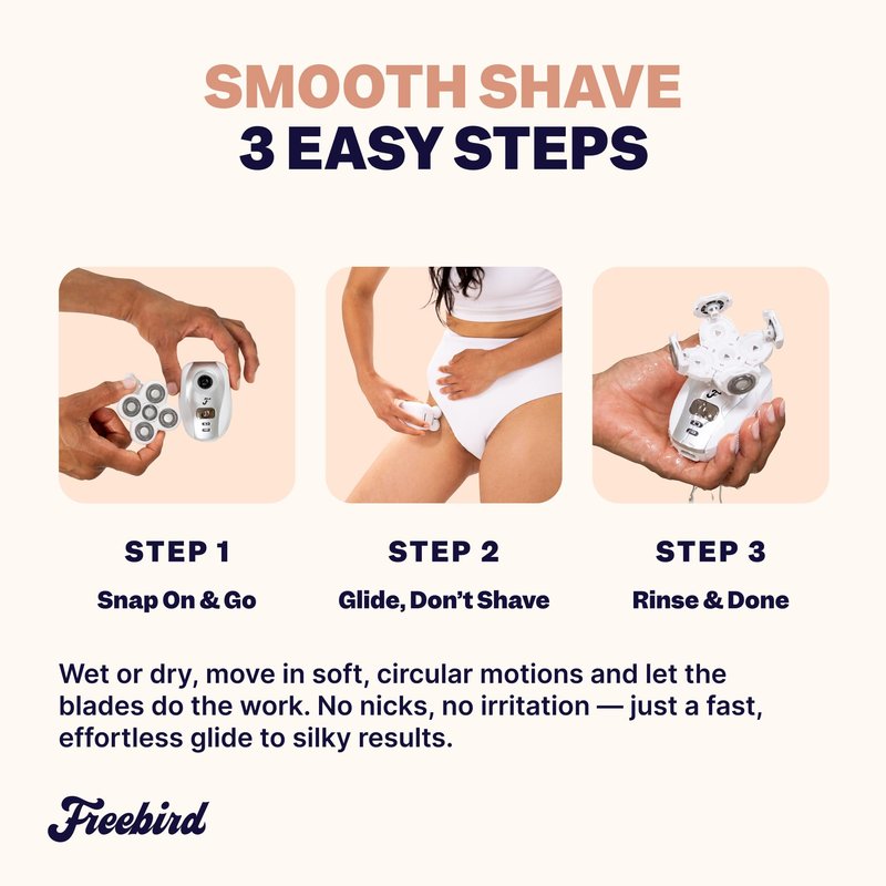 Freebird FlexSeries Electric Razor for Women - Silk Smooth Legs, Body Hair, & Pubic Shaver - for Private Area, Sensitive Skin, Bikini Trimmer (Shaver Kit + Replacement Blade + Charging Dock)