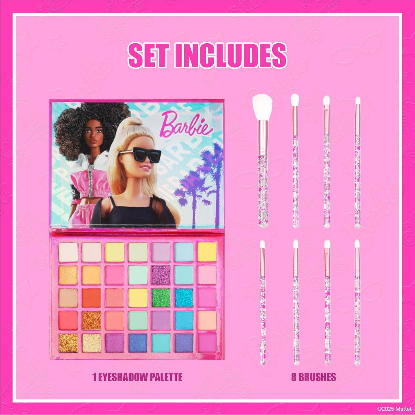 Barbie 35 Well Shadow Palette - Shimmery Pigmented Colors with 8 Blendable Brushes | Ages 8+