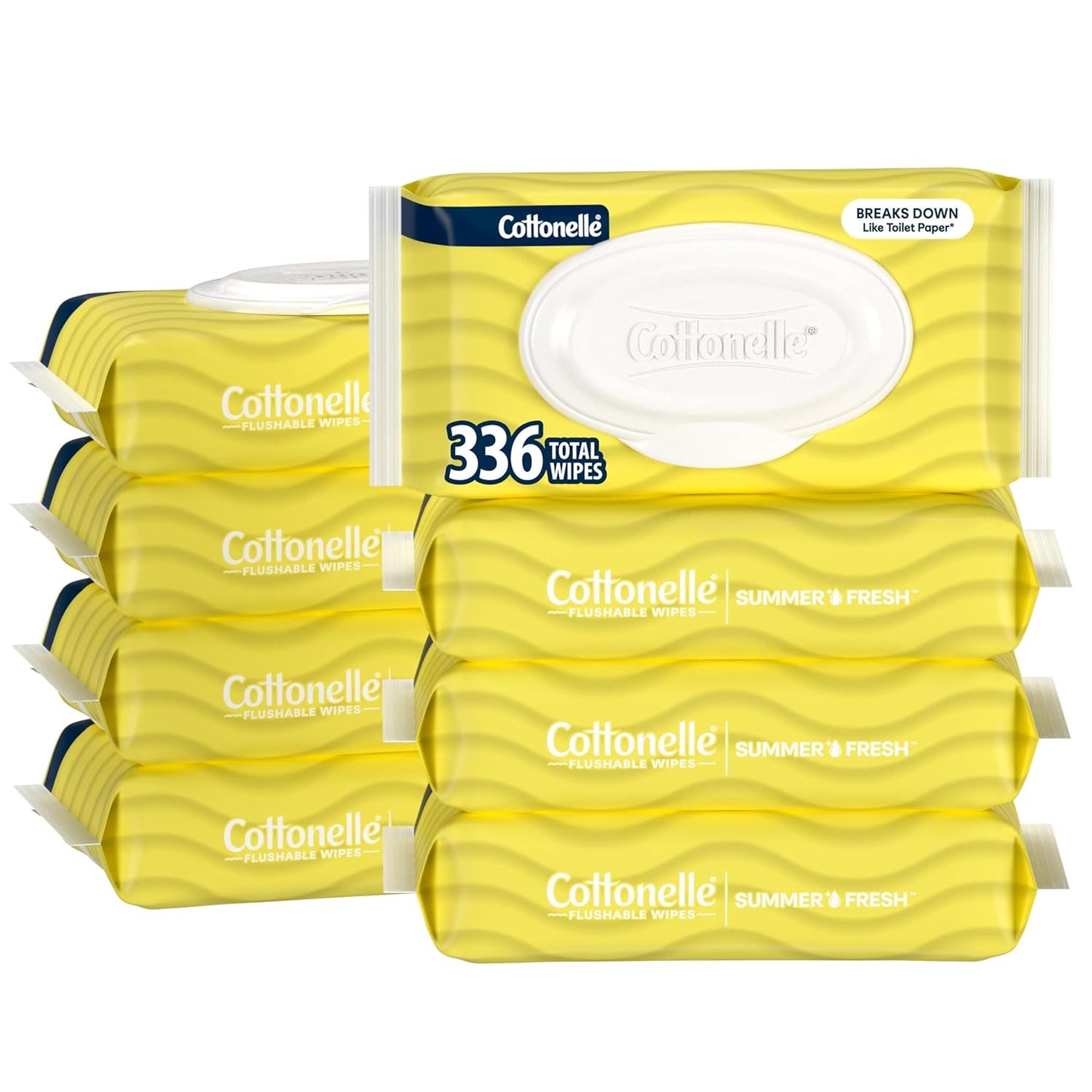 Cottonelle Flushable Wet Wipes - Fresh Feel Adult Wipes | 8 Flip-Top Packs, 42 Wipes Each (336 Total)