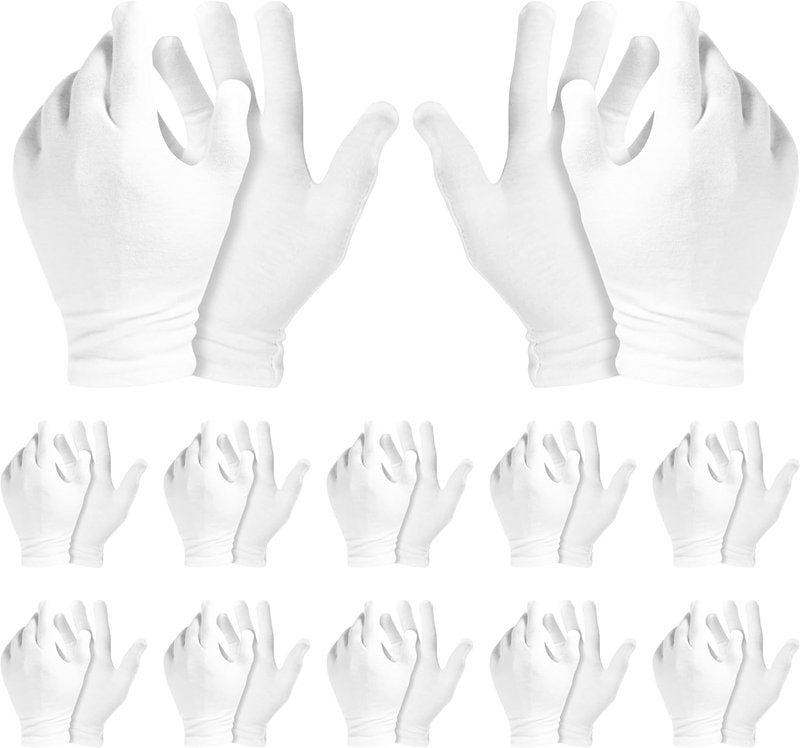 White Cotton Gloves for Eczema Relief - Soft, Moisturizing Bulk Pack | 24 Pcs, One Size