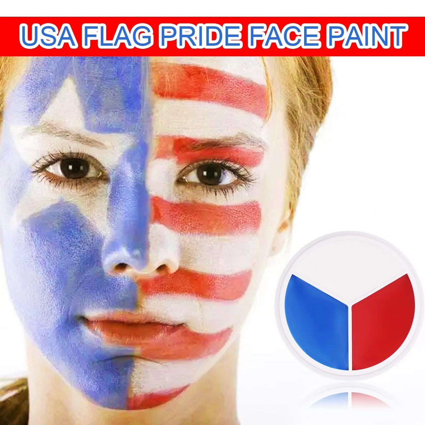 Yeweian Red White Blue Face Body Paint, Halloween SFX Cosplay Clown Makeup, American Flag 3 Colors Prides Face Painting for Patriotic Veterans Day Independence Day 4th of July,Joker Makeup,12g