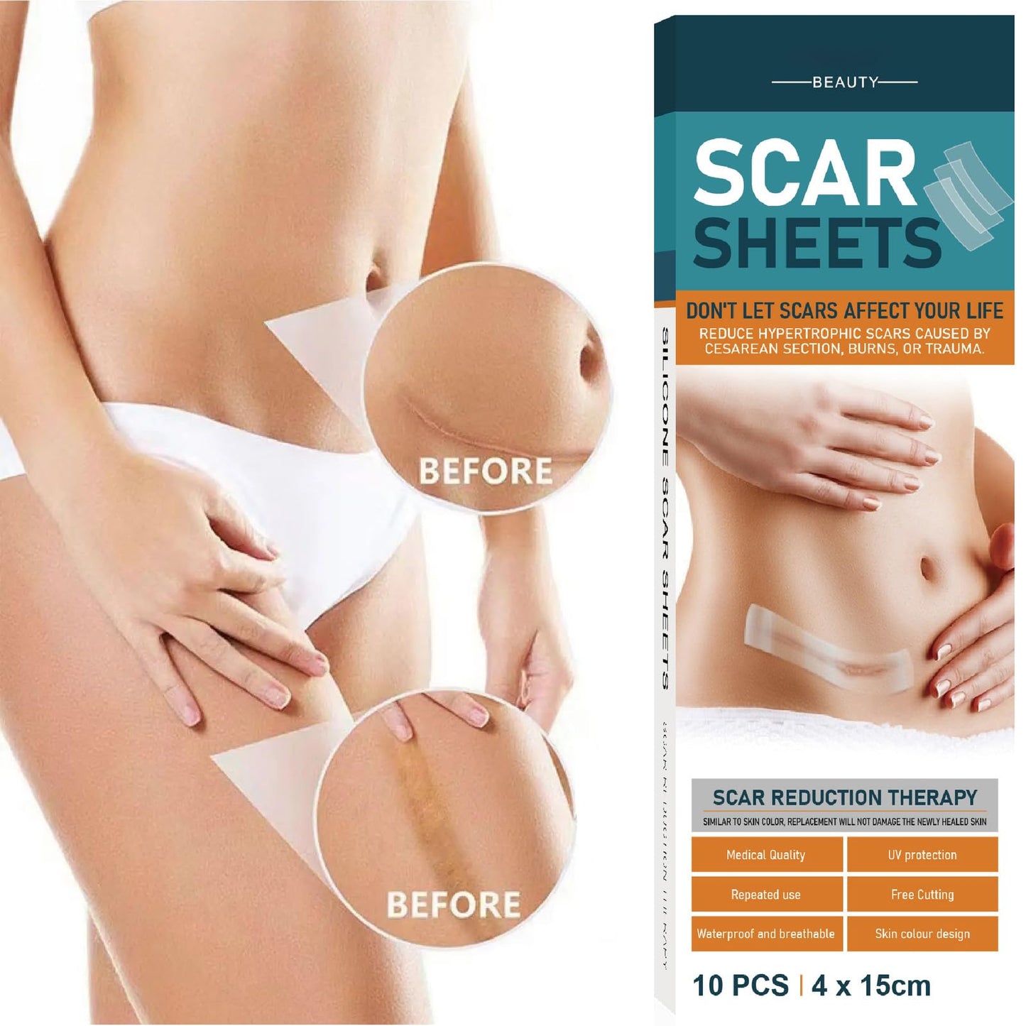 Silicone Scar Sheets(10 Pack),LXIANGN Medical Grade Silicone Strips (1.5" x 6") Professional Scar Removal Sheets Surgical Skin Care
