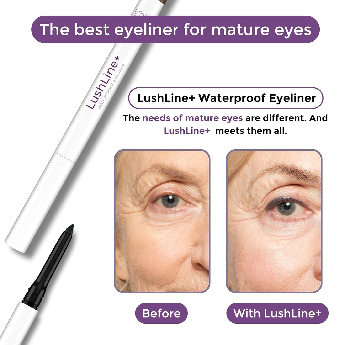**Waterproof Eyeliner Pencil for Mature Women | Smudge-Proof, Long-Lasting, Non-Toxic - Natural Brown**