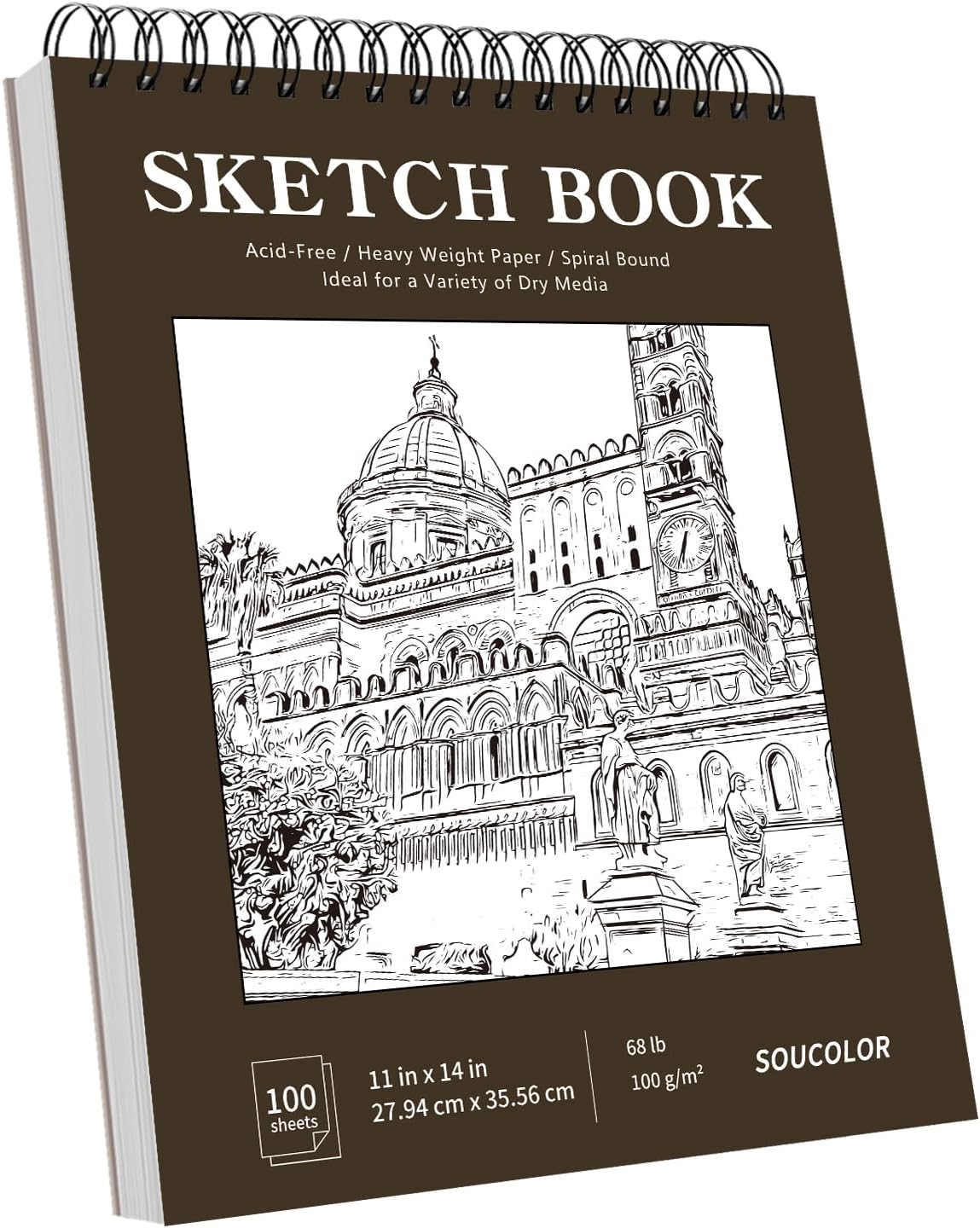 Soucolor Sketch Book - 9" x 12" Top Spiral Bound, 100 Sheets Acid-Free Drawing Paper | Ideal for Kids, Adults & Artists
