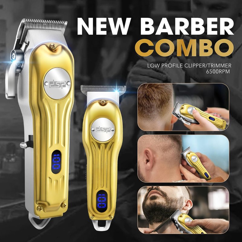 DSP Professional Hair Clipper for Men, Cordless Hair Cutting with LED Display, Barber Clipper USB Rechargeable, Gifts for Men (Gold)