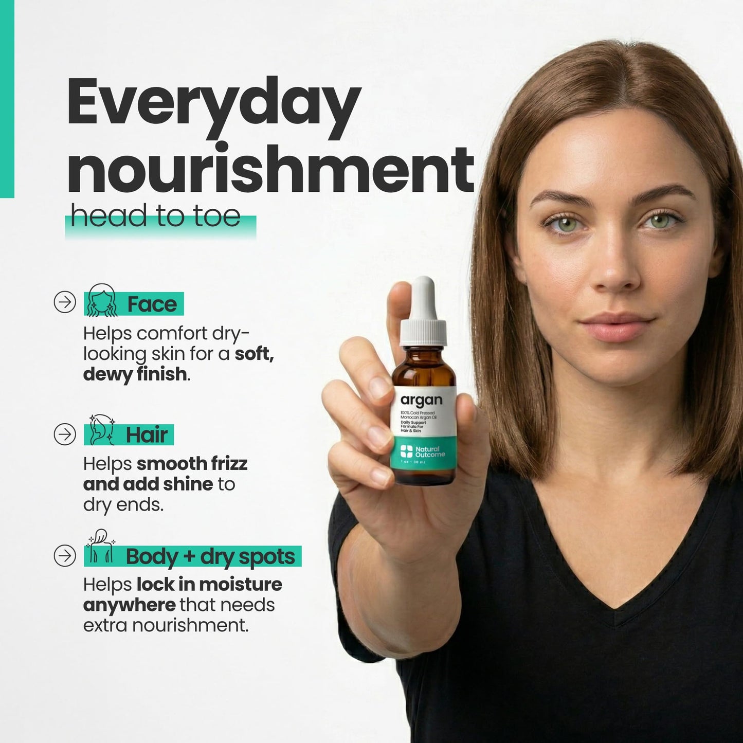 natural outcome Argan Oil 100% Pure Moroccan Cold-Pressed Face, Body and Hair Lightweight Oil for Moisturizing, Hydrating & Skin Nourishment, 1 oz