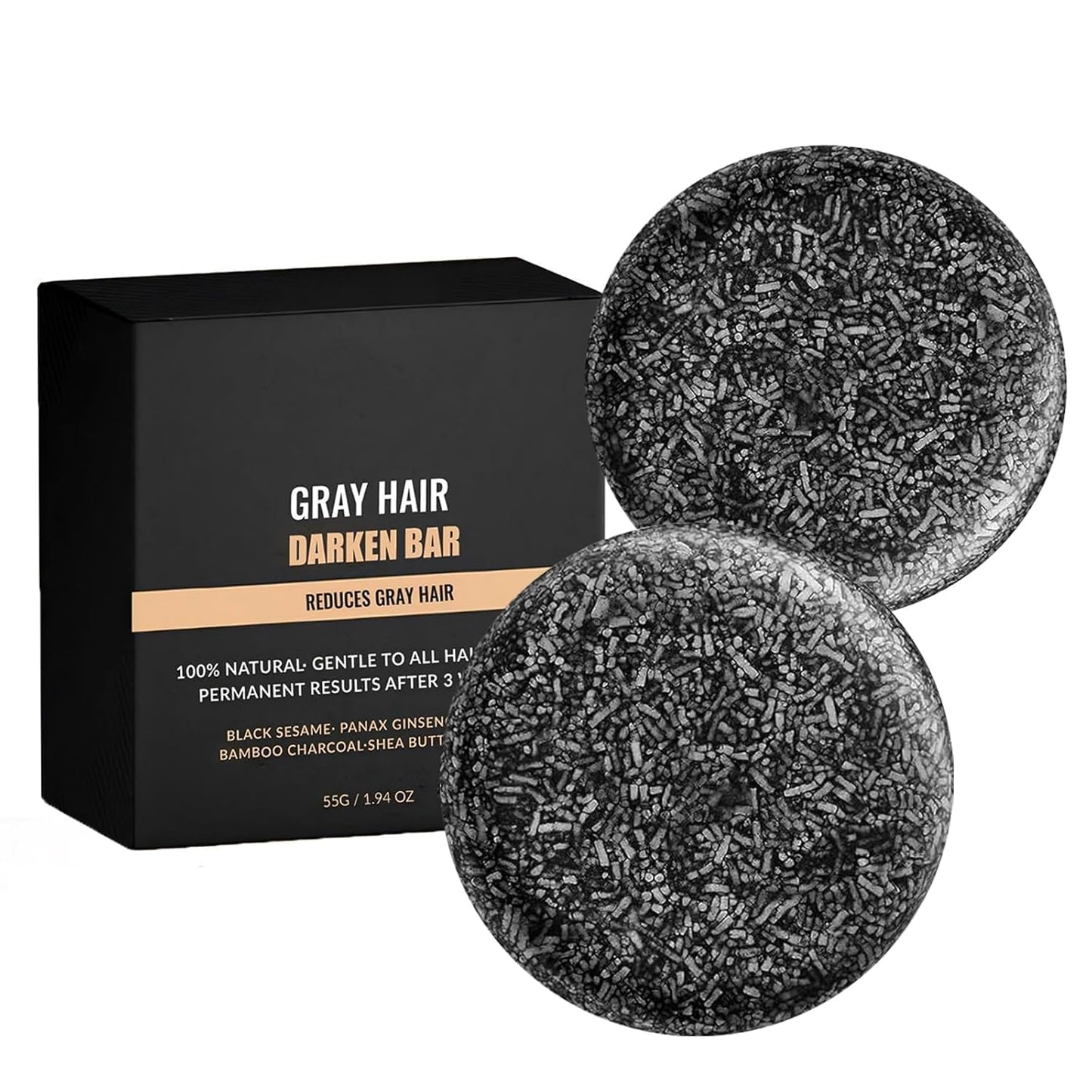 F FENG PEI Black Shampoo Bar for Hair & Beard Darkening,Gray Hair Reverse Bar Soap,Deep Clean & Nourish the Scalp, Black Soap for Gray Hair Coverage, Natural Darkening Shampoo Soap 2Pcs