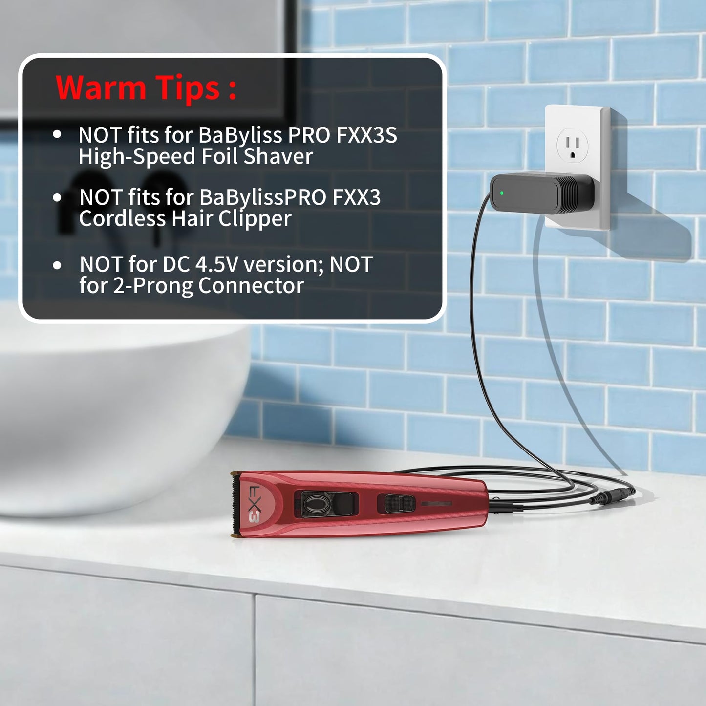 Charger for BaByliss PRO FX3 FXX3T Cordless Hair Trimmer, 12V Adapter Compatible with BaByliss PRO FX 3 FXX3C FX3C FX 3C for BabylissPro DSA-12PF09-12FUS 120100 (R) (T) Charger Adapter