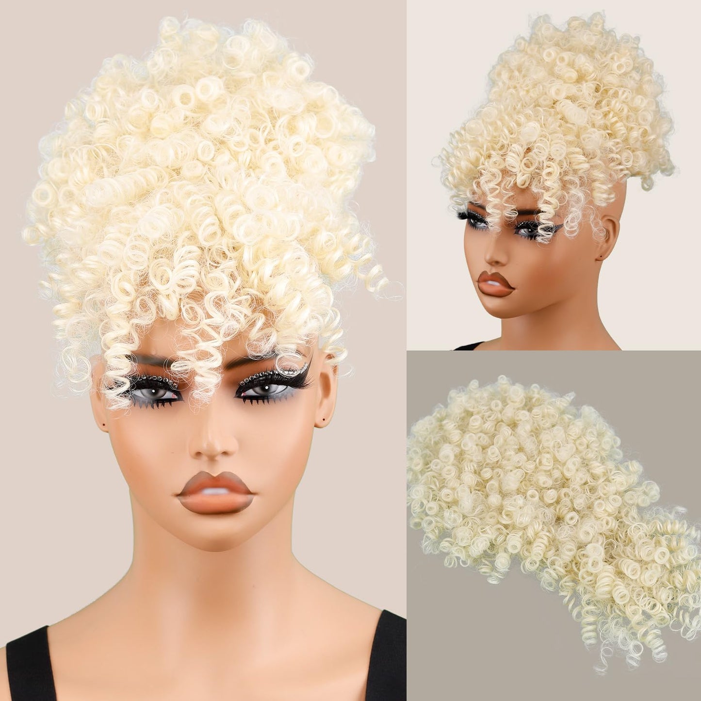 Drawstring Ponytail for Black Women - Afro Puff Kinky Curly Hair Extension with Bangs | Grey Updo
