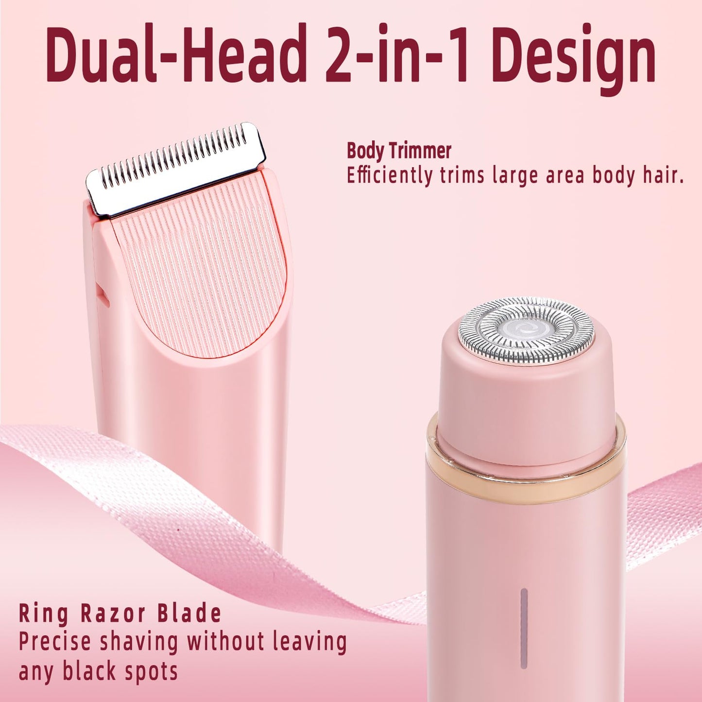 Hzrizowx Bikini Trimmer for Women, 2-in-1 Dual Head Electric Razor Painless Hair Removal, IPX7 Waterproof USB Rechargeable Portable Body Shaver, Gifts for Women