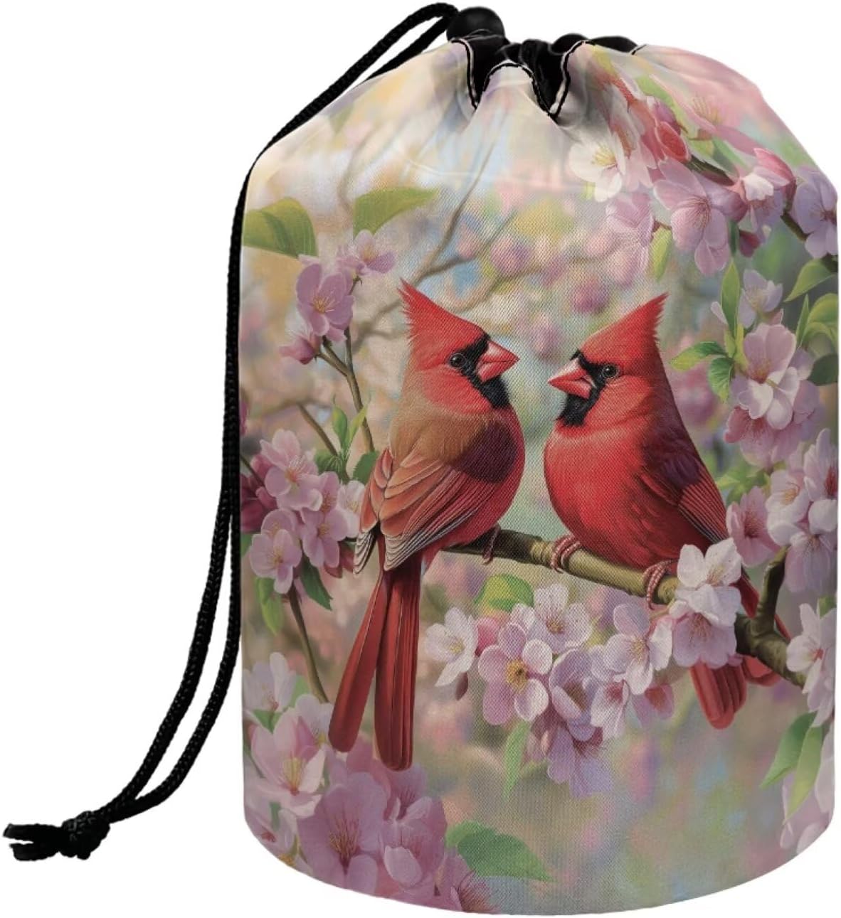 Peach Blossom Blue Cosmetic Bag for Women - Portable Drawstring Makeup Organizer | Collapsible Toiletry Storage