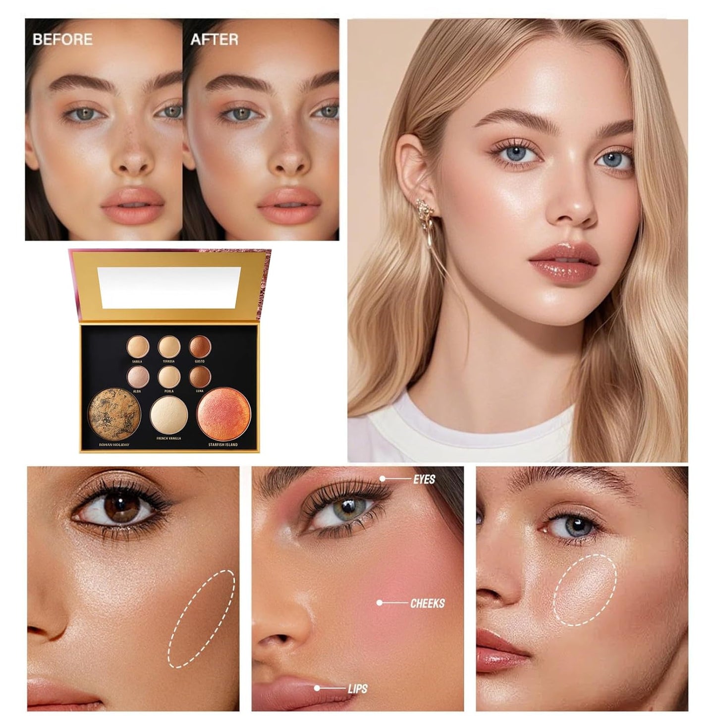 K'APEINE All-in-One Makeup Palette - 9 Neutral Shades for Eyeshadow, Blush, Highlighter & Contour | Everyday Matte & Shimmer Finish