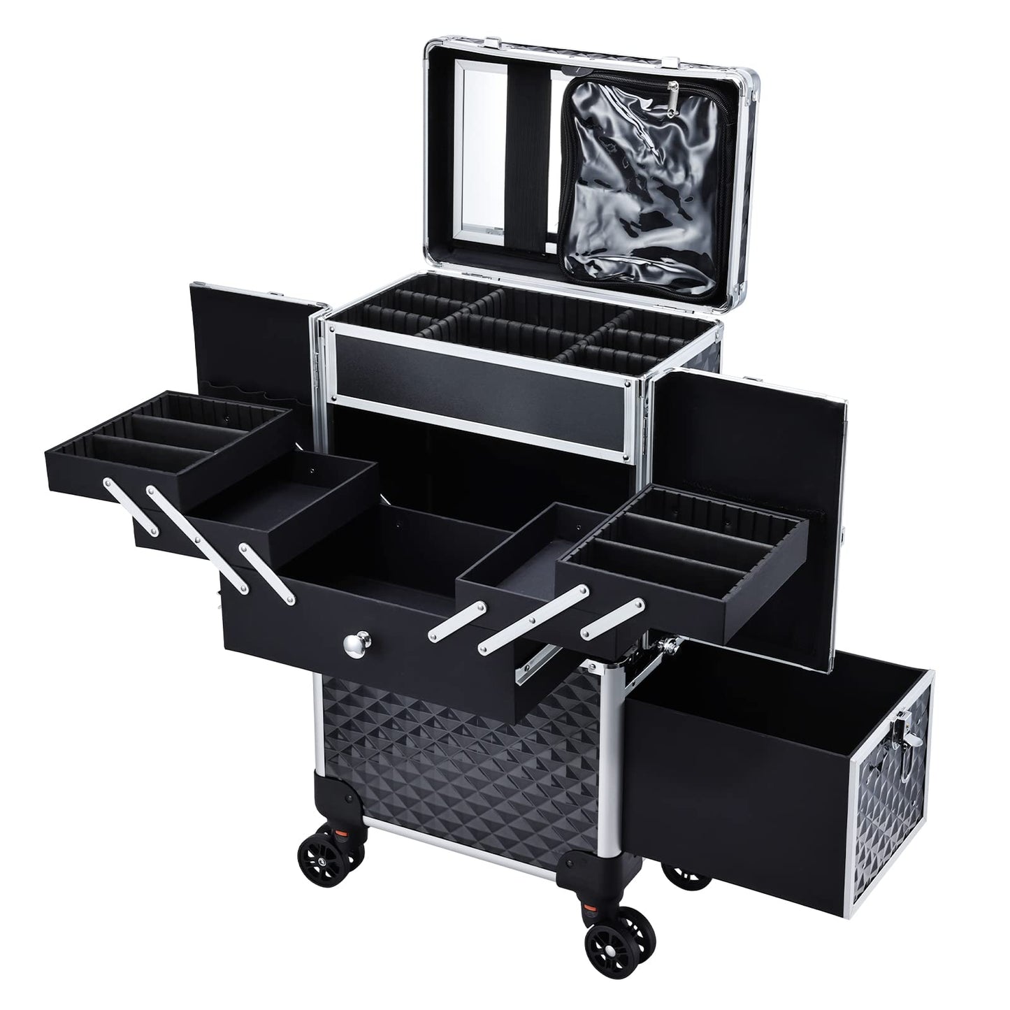 Adazzo Professional Makeup Train Case Extendable Cosmetology Case on wheels