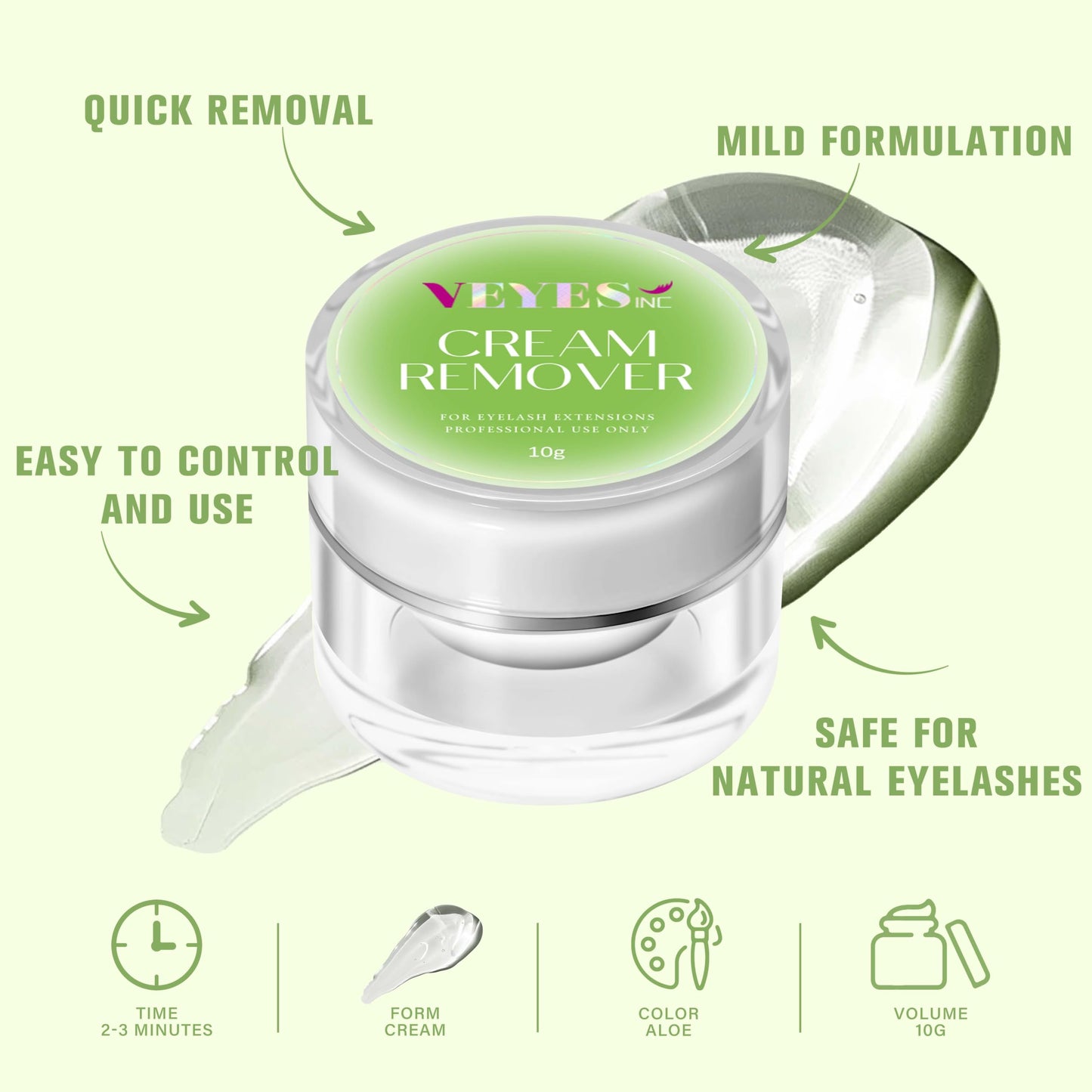 VEYES INC Cream Lash Remover for Lash Extensions 10g Low Irritation Eyelash Glue Remover Lash Tech Supplies for Professional or Salon Use Aloe