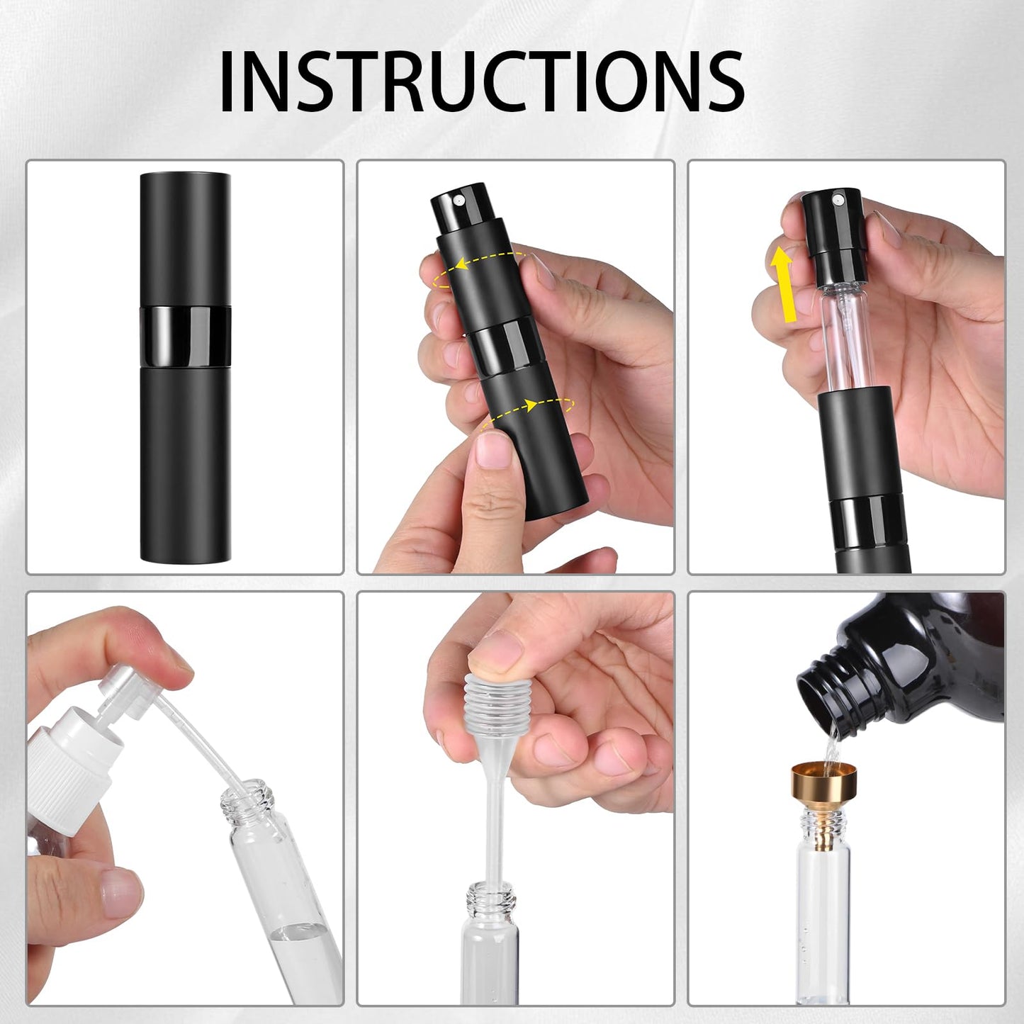 Likealot Perfume Travel Refillable Atomizer 8ML (3PCS) - Empty Cologne Spray Bottle, Portable & Leakproof Sprayer for Travel (Black)