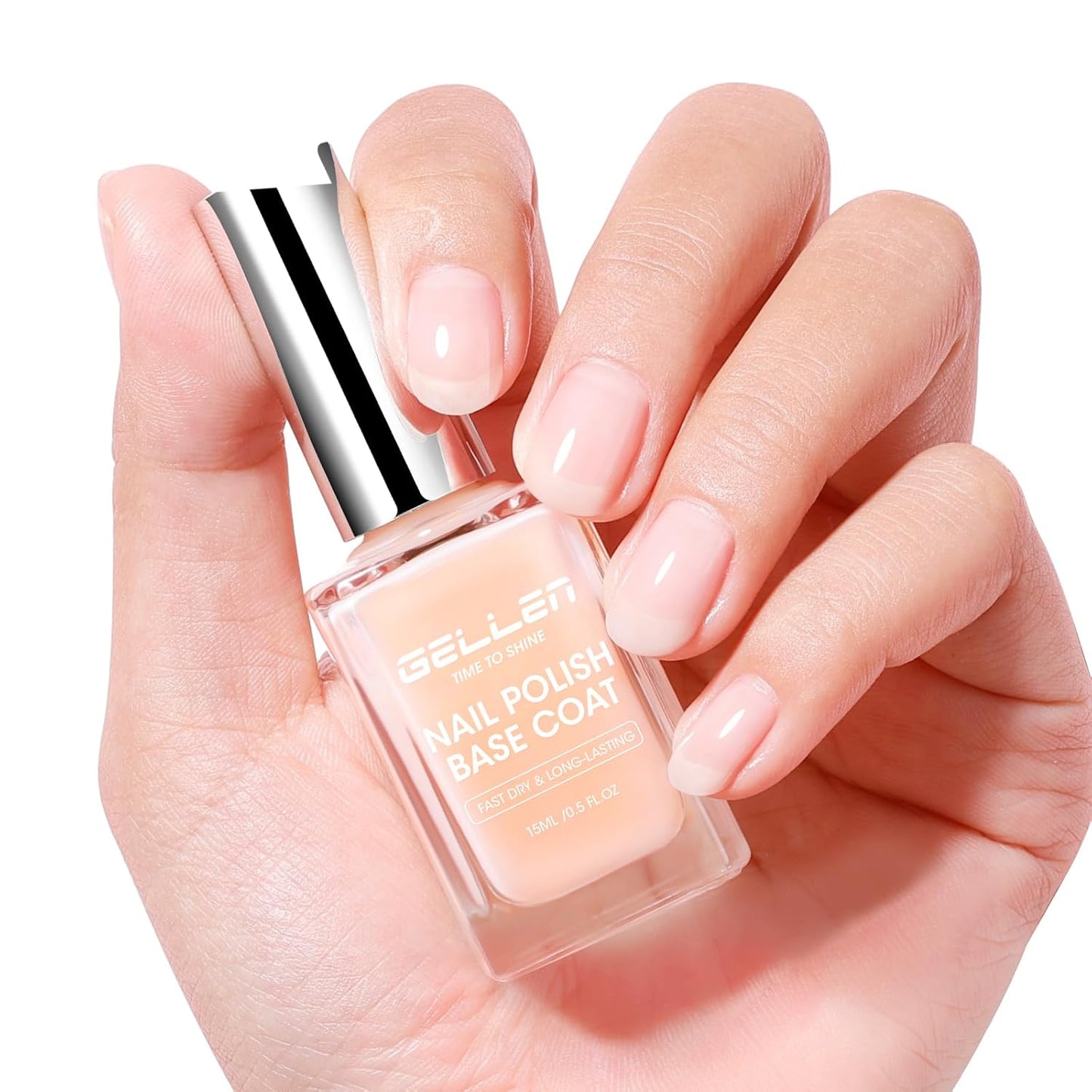 GELLEN 4-in-1 Clear Nail Polish - Base Coat, Sheer Tinted Milky Pink | Ridge Filler & Nail Strengthener