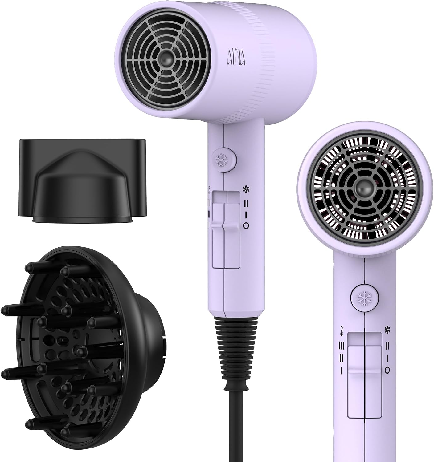 AINA Hair Dryer with Diffuser - Advanced Ionic Technology & Ceramic Coating | Fast Drying & Shine in Babe Pink 110V