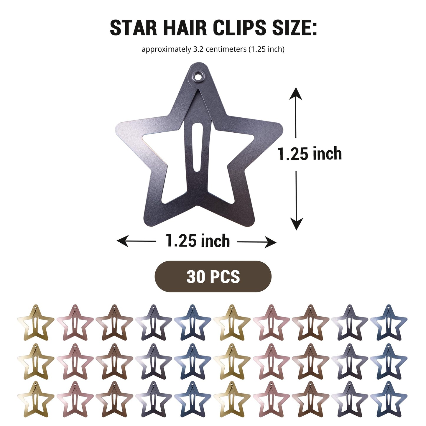 Cptots 30 Pcs Metal Star Hair Clips 2000s Y2K Snap Barrettes 1.25 In Non Slip Star Hair Accessories for Women,Metallic Blue Red Gold