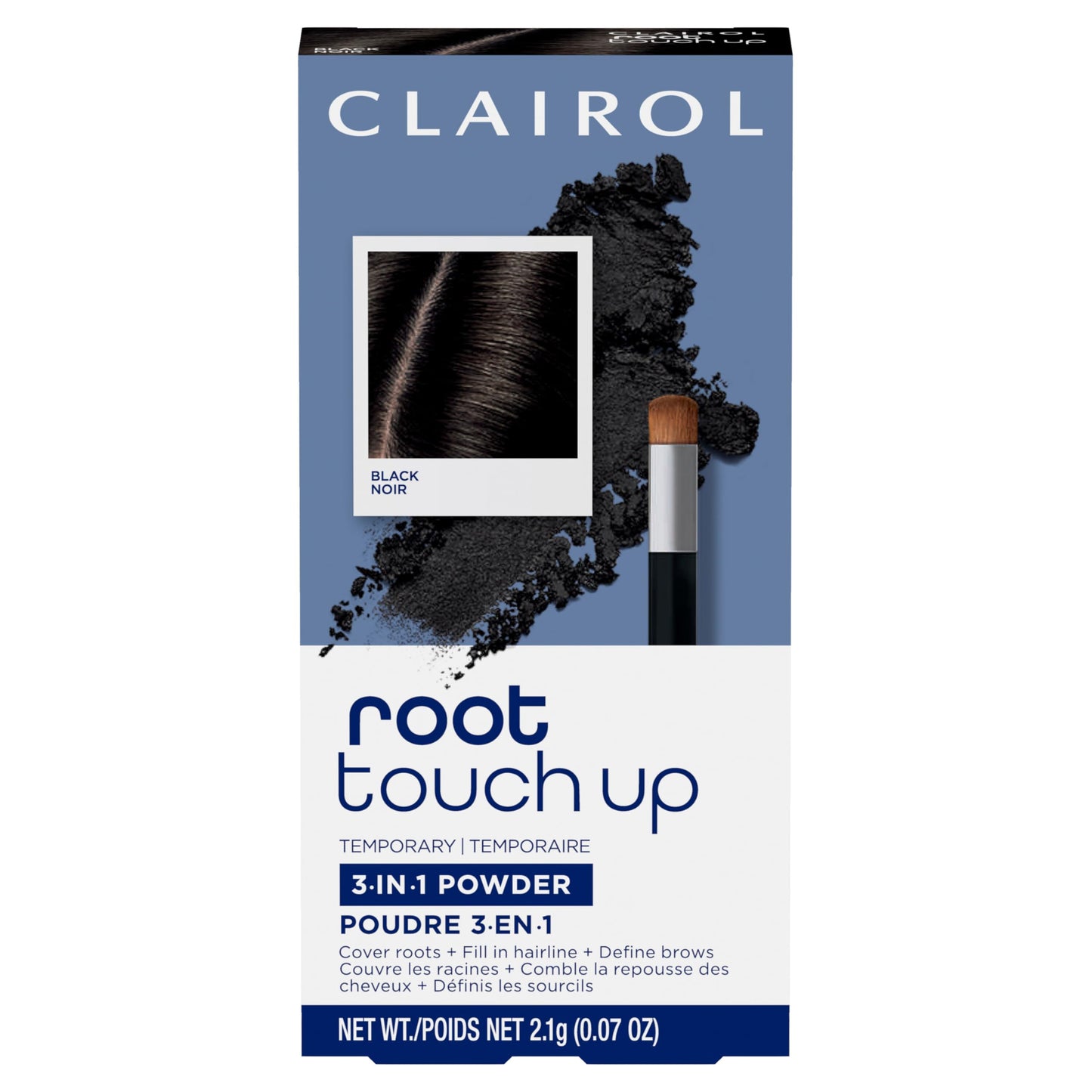 Clairol Root Touch-Up Temporary Concealing Powder, Black Hair Color | Ammonia Free | Instantly Cover Roots + Define Eyebrows | On-the-Go Compact with Mirror and Application Brush | Pack of 1