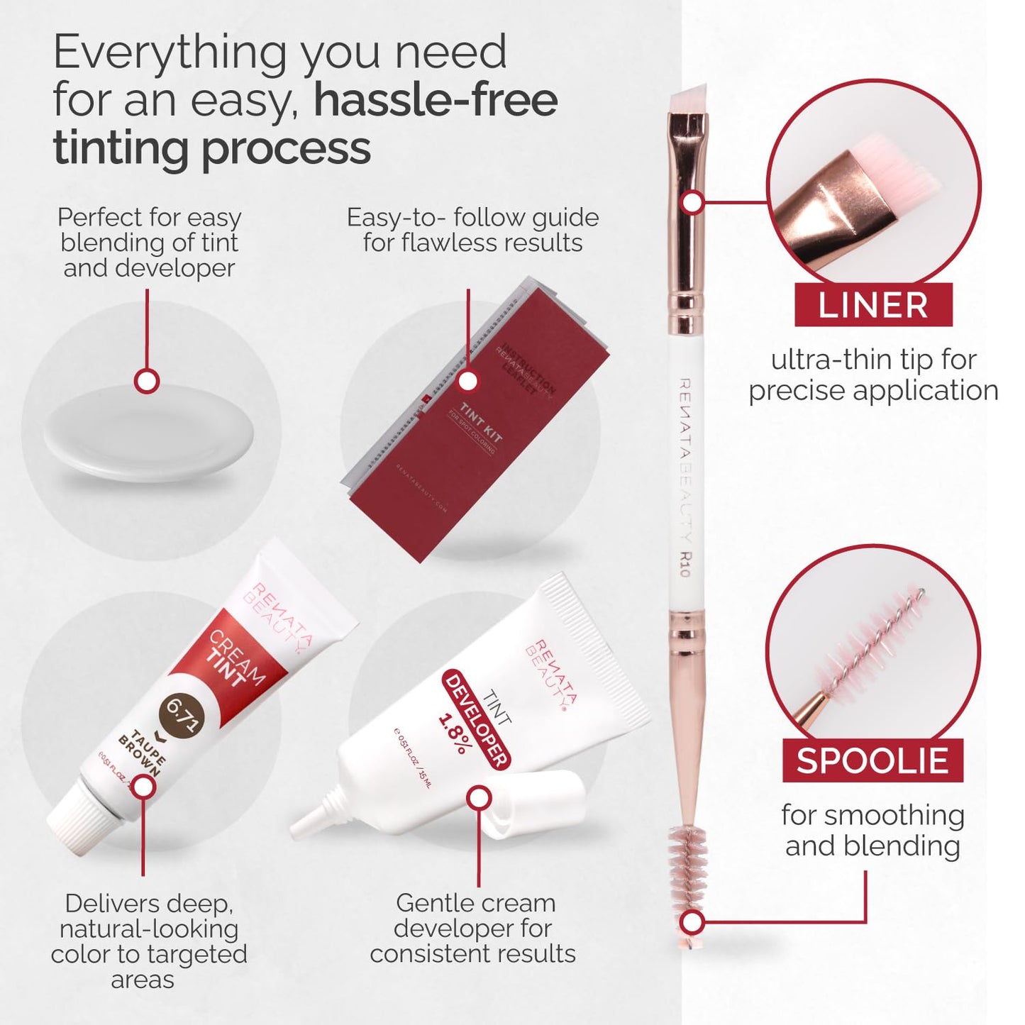 Renata Beauty Tint Kit - Cream Hair Dye for Spot Coloring | Smudge-Proof, Long-Lasting, 20 Applications - Taupe Brown