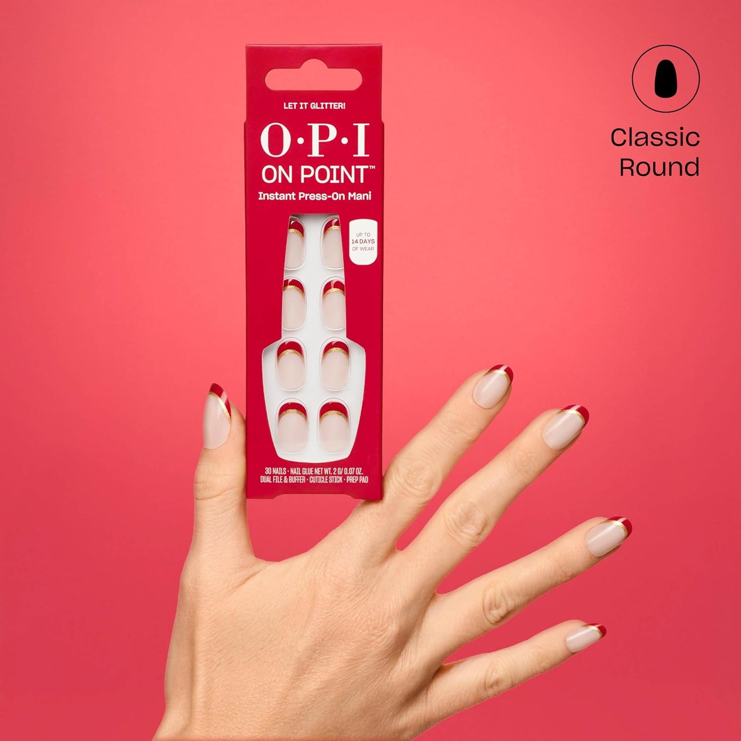 OPI On Point Press On Nails - Short Round & Squoval Nail Art | 30 Count, Long Lasting & Reusable