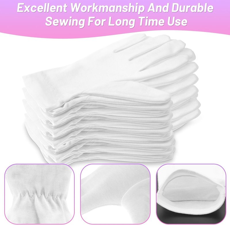 Moisturizing Cotton Gloves for Eczema Relief - 12 Pairs of Soft, White Spa Lotion Gloves for Dry Hands