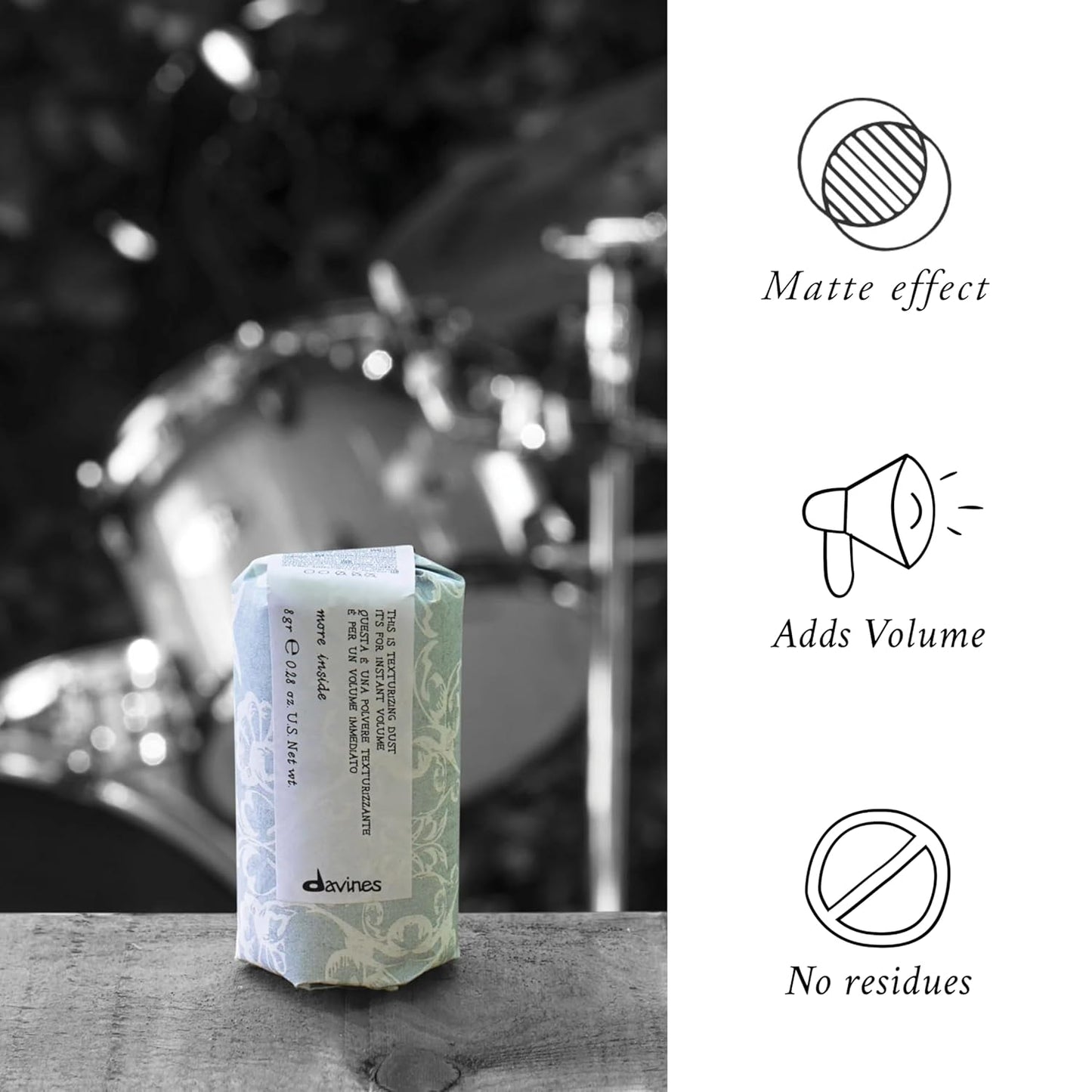 Davines Texturizing Dust Powder - Medium Hold Volume Powder for Root Lift | Matte Texture & Grip, 0.28 oz