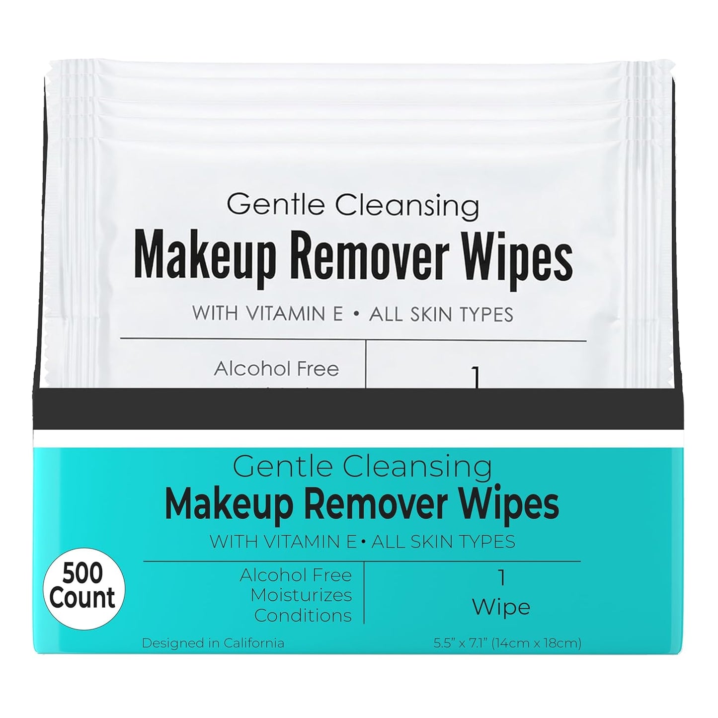 Makeup Remover Wipes - Alcohol-Free Vitamin E Facial Cleansing Wipes for Sensitive Skin | 50 Individually Wrapped Travel-Friendly Wipes