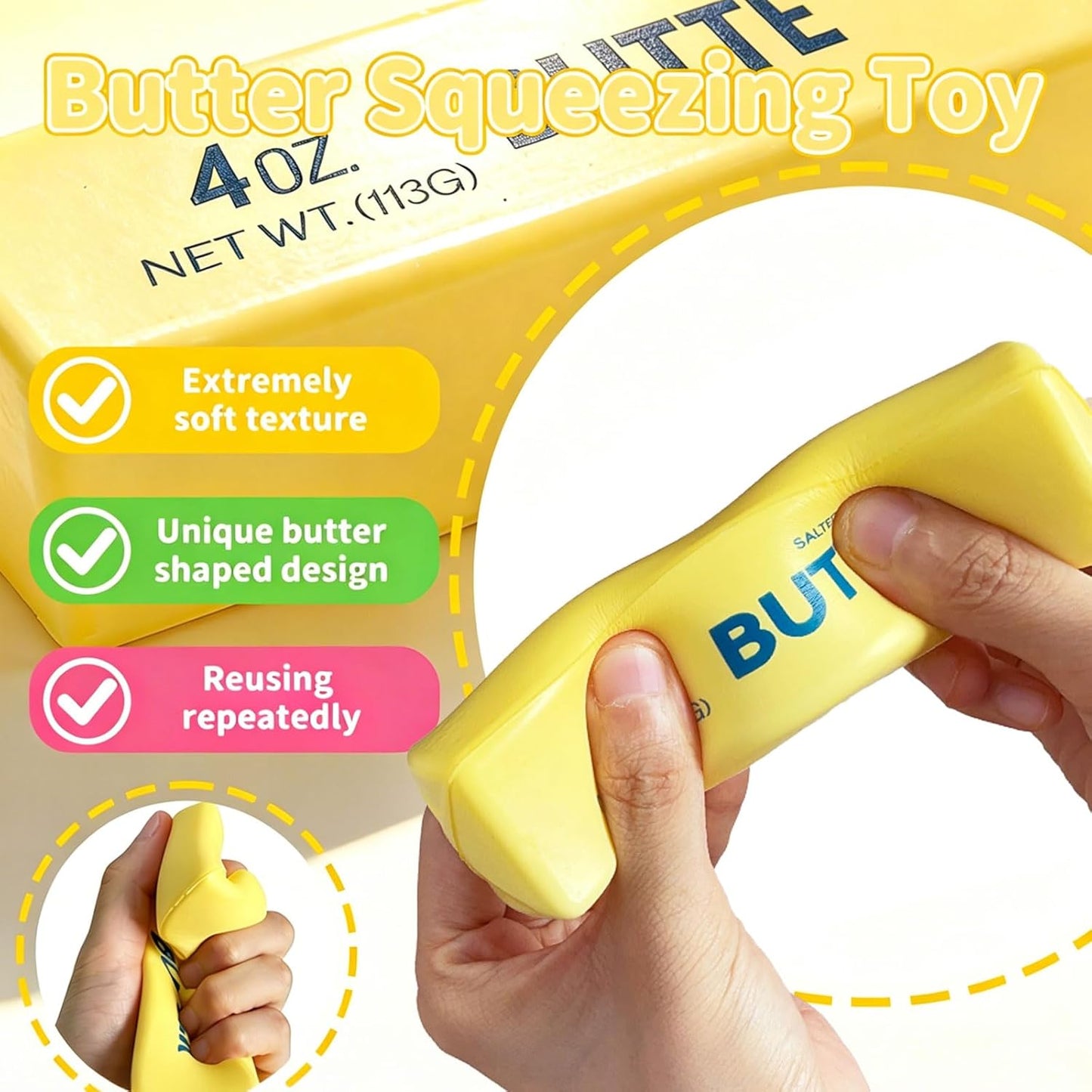 Butter Squeeze Toy - Slow Rising Soft Sensory Fidget Ball for Stress Relief | 3PCS Cute Realistic Butter Stick
