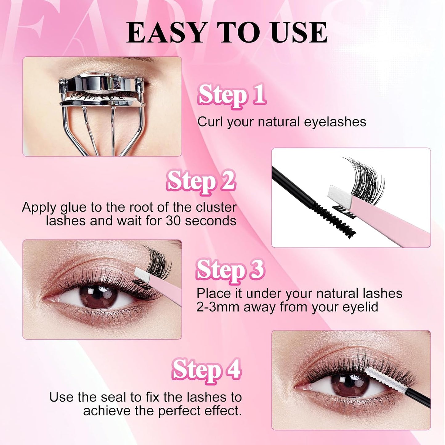 FADLASH Natural Eyelash Clusters - Fluffy 100D/200D Extensions | DIY Home Use, 8-16mm D Curl, 2 Pack