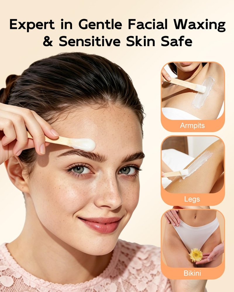 WaxFans Face Waxing Kit for Women, Gentle on Sensitive Skin – Eyebrow Wax Kit, Easy At-Home Hair Removal for Face, Eyebrow & Bikini, with A Mini Wax Pot, 200g Face Wax Beads & 20 Wooden Sticks