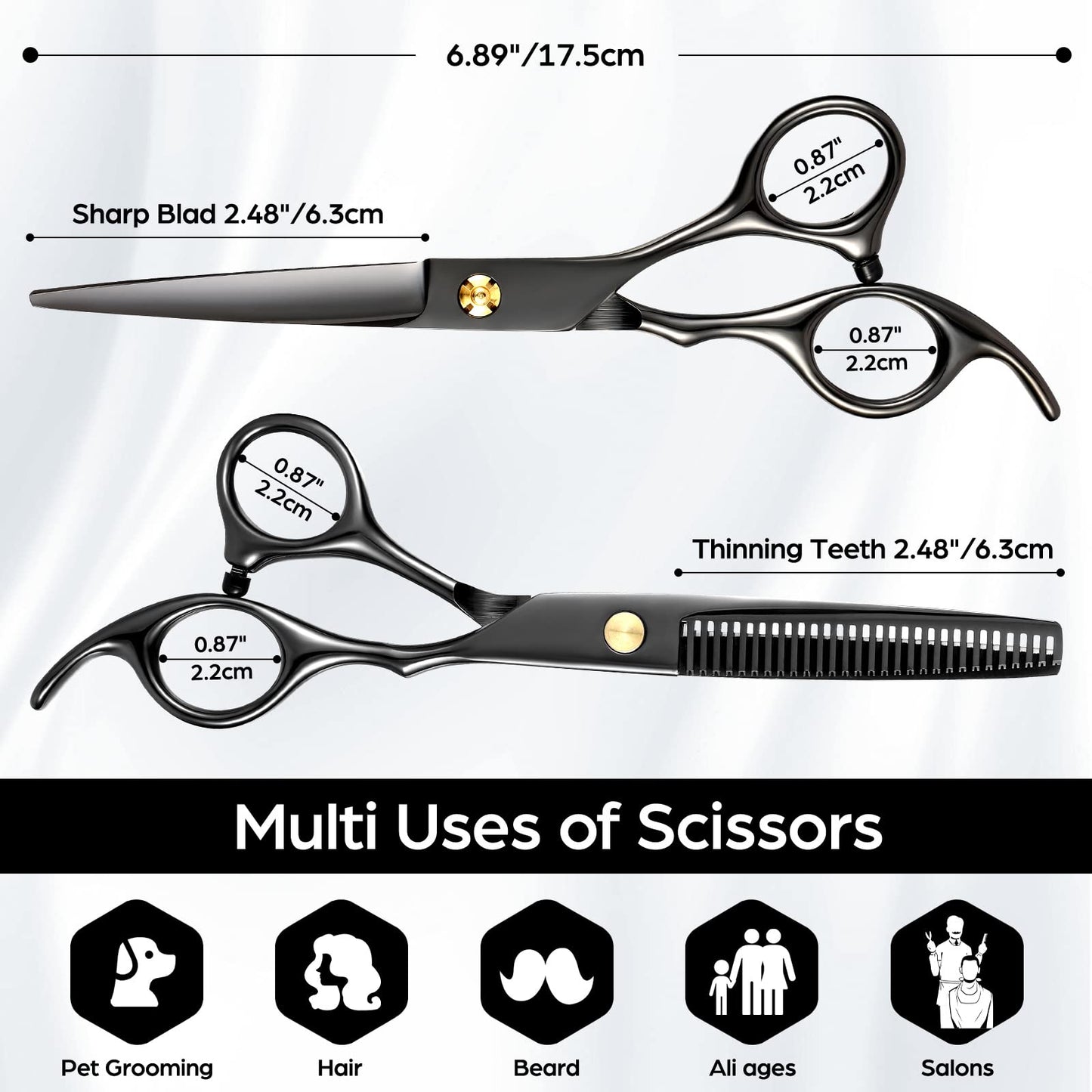 Wenshall Hair Cutting Scissors Professional 6.89 inch Barber Scissors Multifunctional Salon Thinning Scissors Straight Shears Tools for Mother Father Friends' Christmas Gift