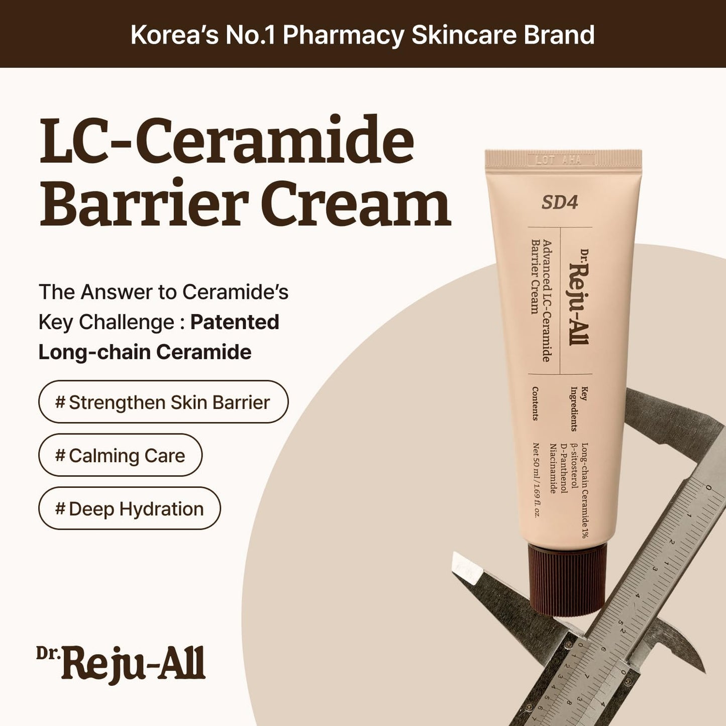 Dr. Reju-All Advanced LC-Ceramide Barrier Cream - Deep Hydration Face Moisturizer | Lightweight Korean Formula - 1.69 Fl Oz