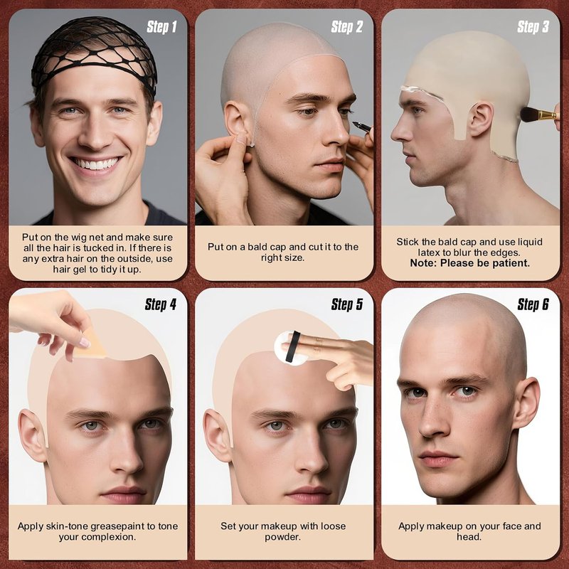 Bald Cap SFX Makeup Set - Elastic Latex Bald Caps for Halloween Cosplay | Complete Kit for Adults