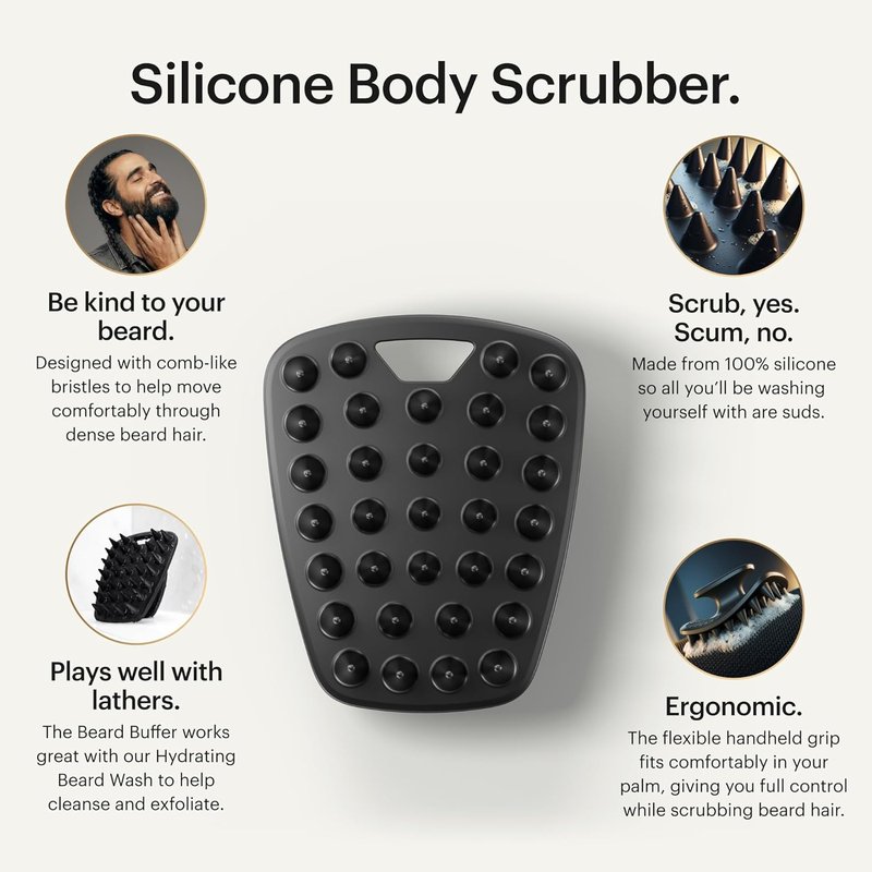 Beard Buffer Silicone Scrubber - Flexible Facial Hair Cleaning Brush for Men | Exfoliating Grooming Tool