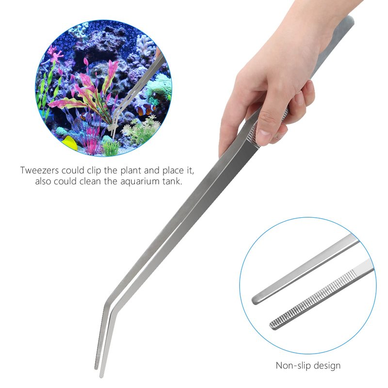 Liveek Aquarium Aquascape Tools Kit 15in, 4 in 1 Anti-Rust Aquatic Plant Aquascaping Tool Stainless Steel Tweezers Scissor Spatula for Aquarium Tank Clean Fish Tank Aquascape Accessories Set(Silver)