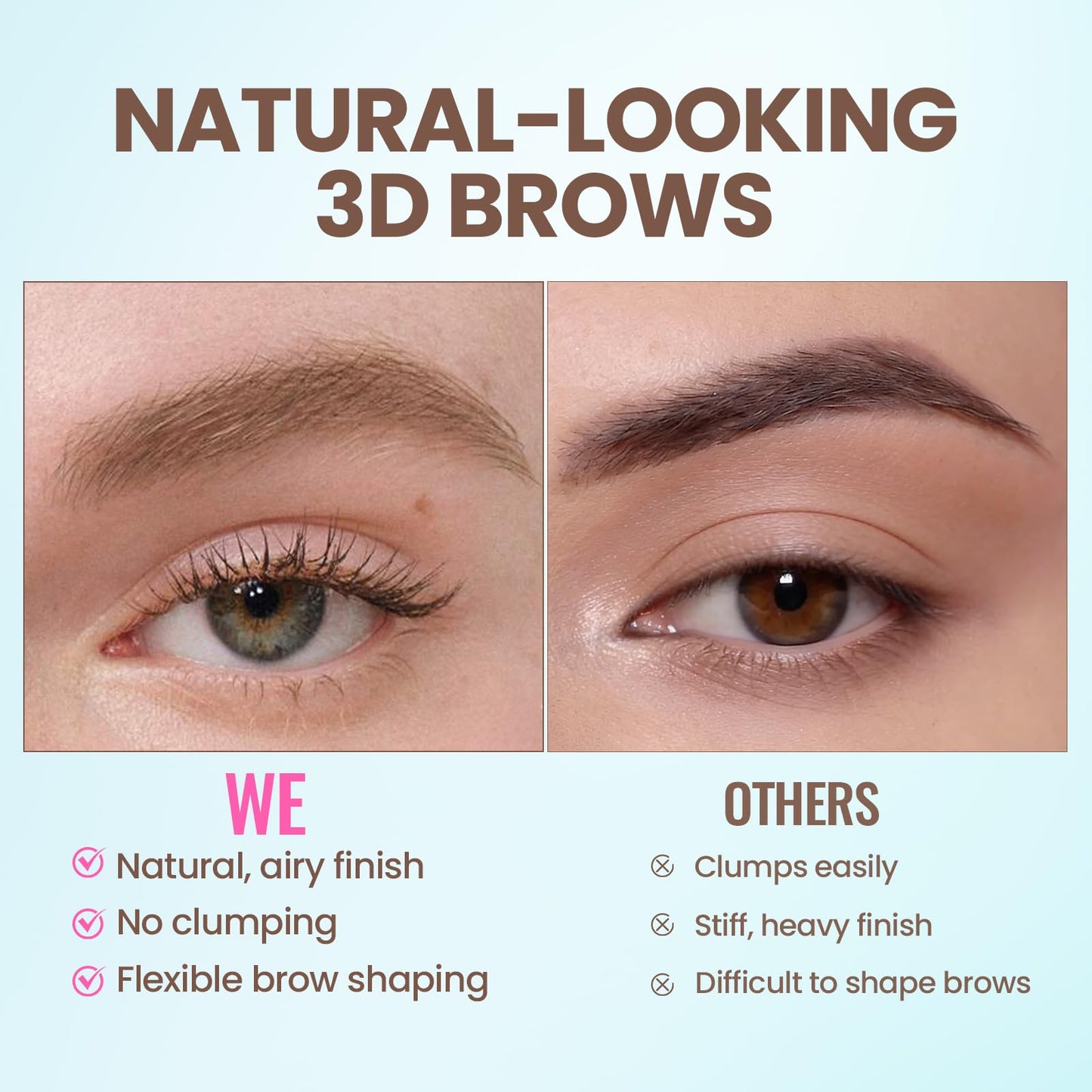 2 Pack Waterproof Brow Gel, Eyebrow Tint and Setting 2-in-1 Fluffy Volumizing Brow Mousse, All Day Hold Eyebrow Gel with Brush For Natural Full-Looking Eyebrow Makeup, Black